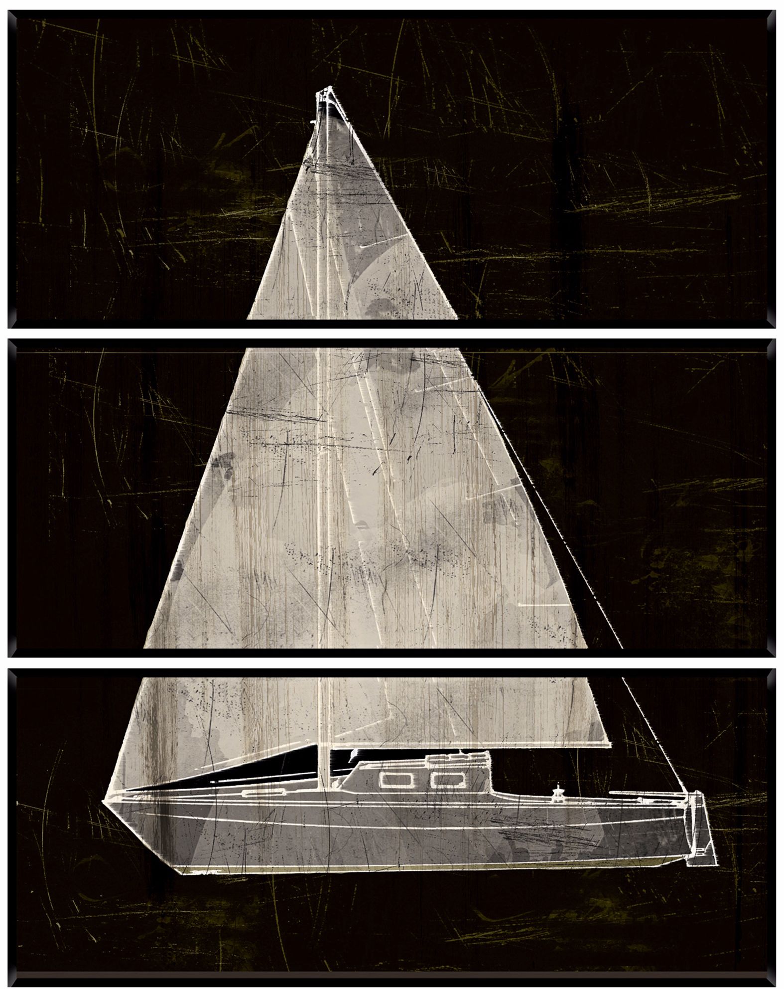 Sailboat Triptych Set of 3 Decorative Wall Art