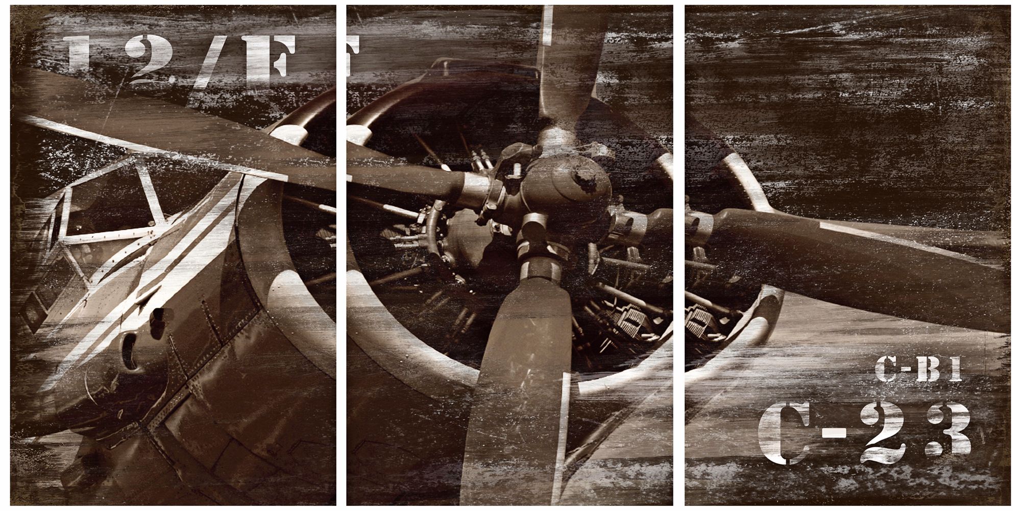 Vintage Airplane Triptych Set of 3 Canvas Wall Art