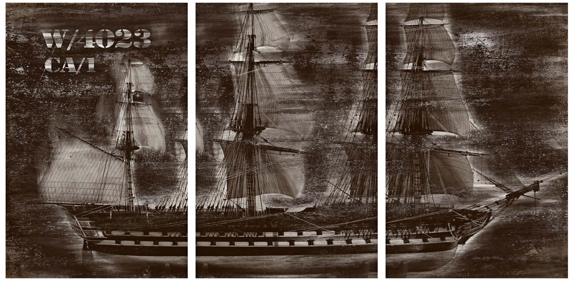 Vintage Ship Triptych Set of 3 Canvas Wall Art