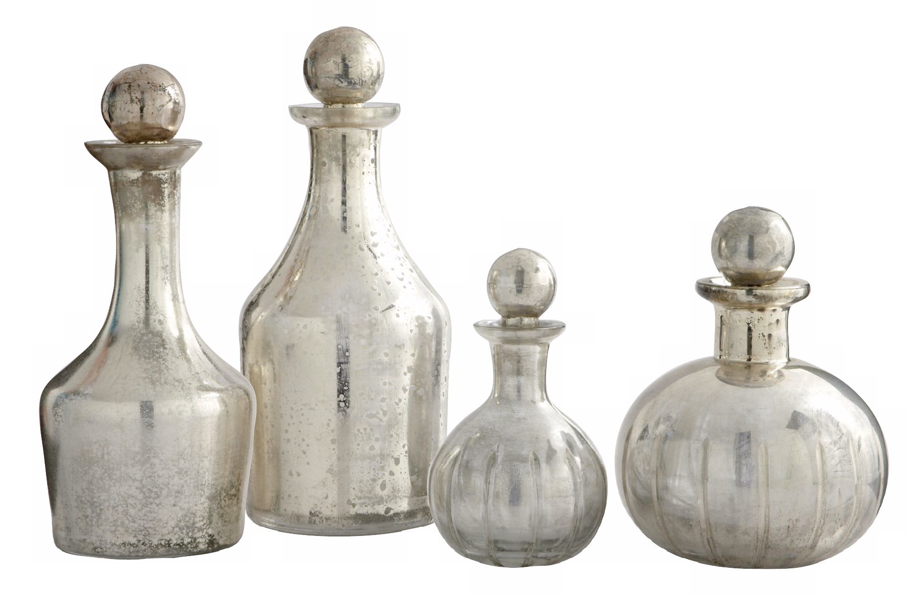 Set of 4 Blythe Small Mercury Glass Decanters