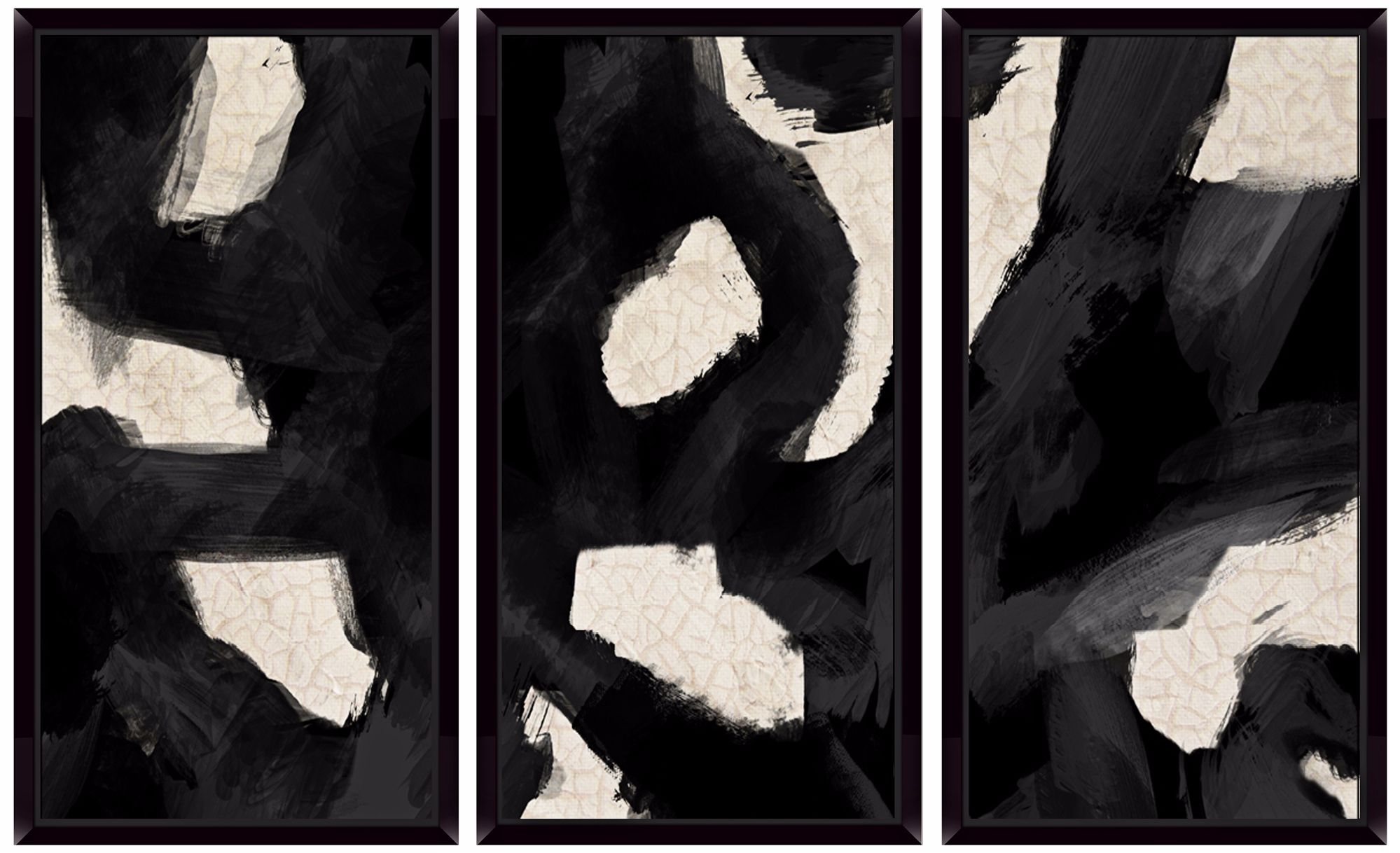 Black Swirls Triptych Set of 3 Abstract Wall Art