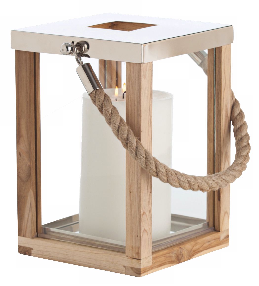 Tate Small Wood Steel and Glass Candle Lantern