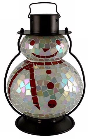 Color Changing Mosaic 11" High LED Snowman Holiday Lantern