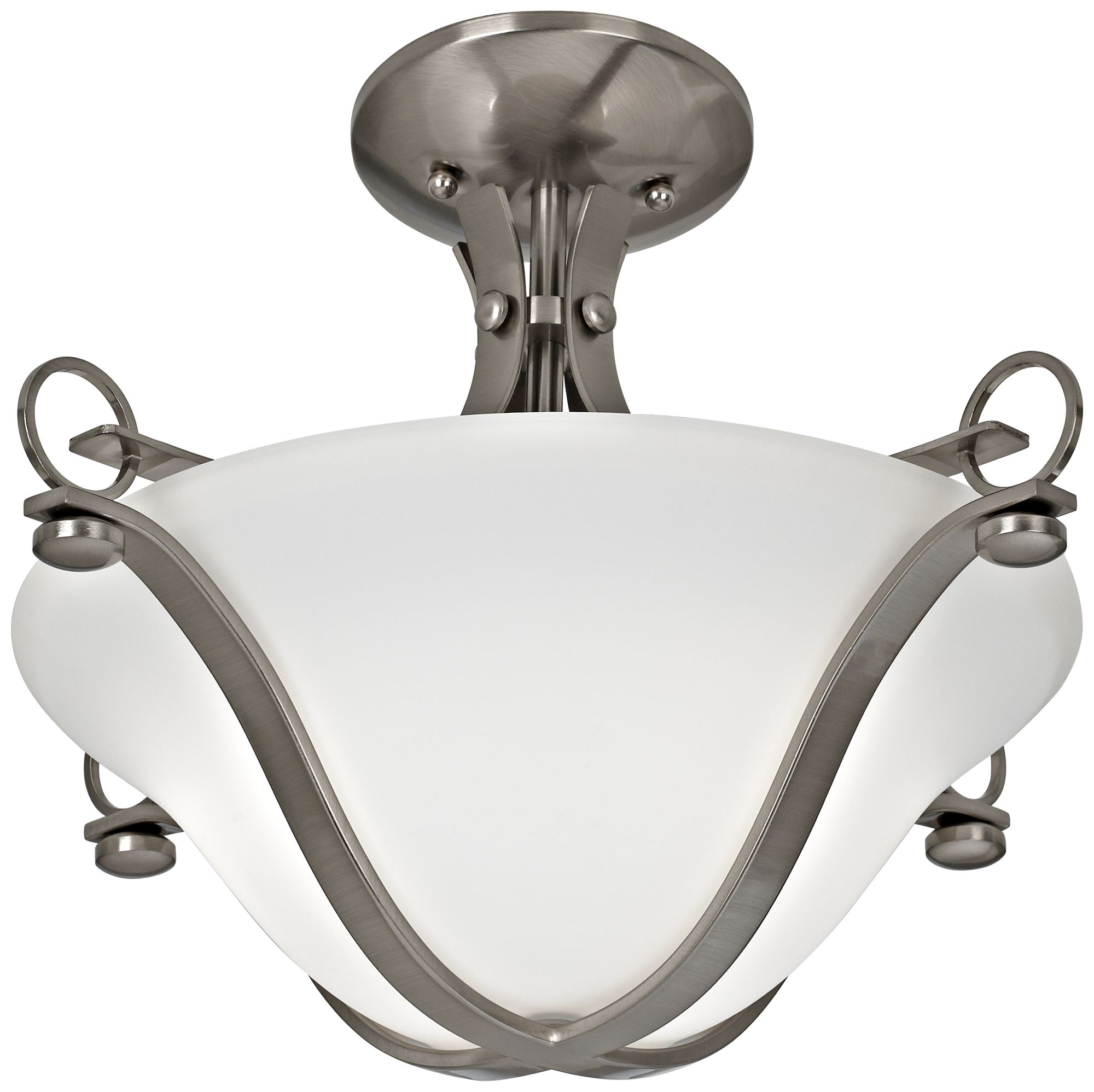 Brushed Nickel 17" Wide White Glass Ceiling Light