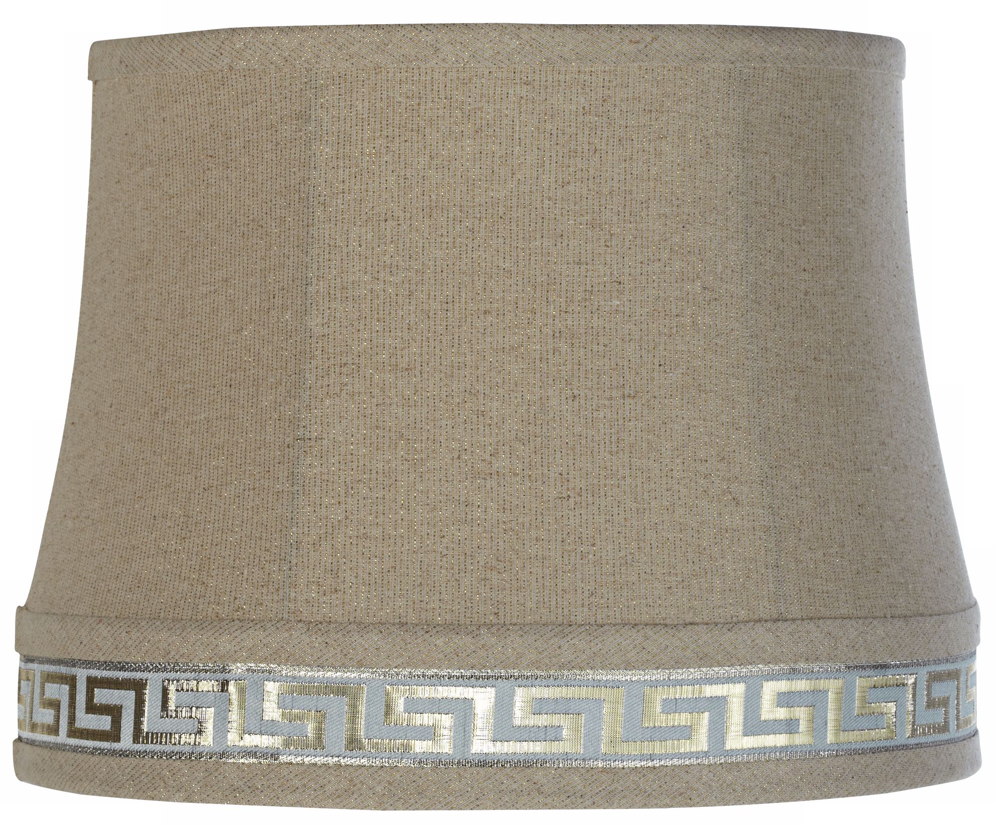 Greek Key Tan Linen Gold Drum Shade 11x13x10 (Spider)