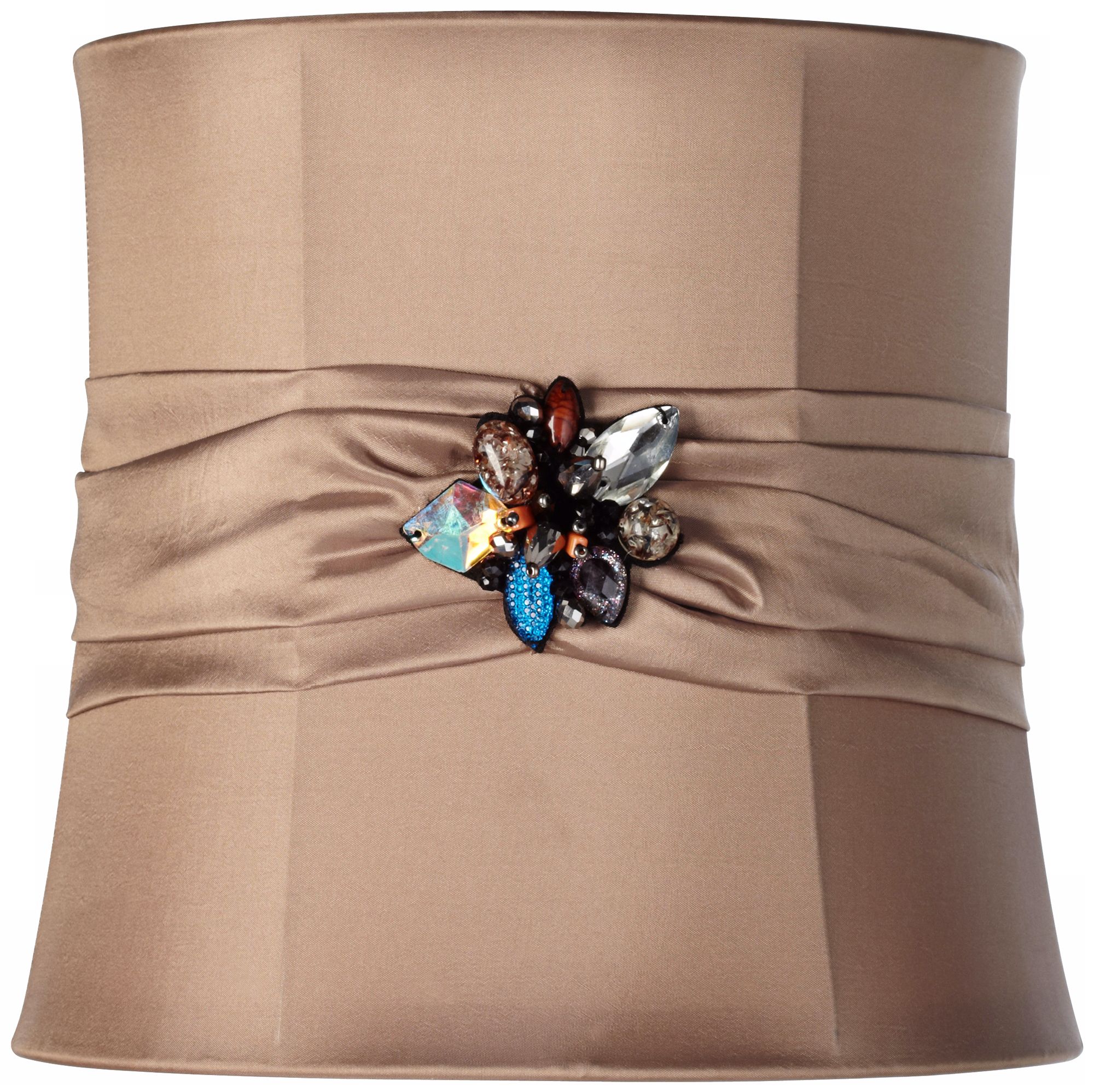 Tan Ribbon Jewel Broach Drum Shade 9x19x9.5 (Spider)