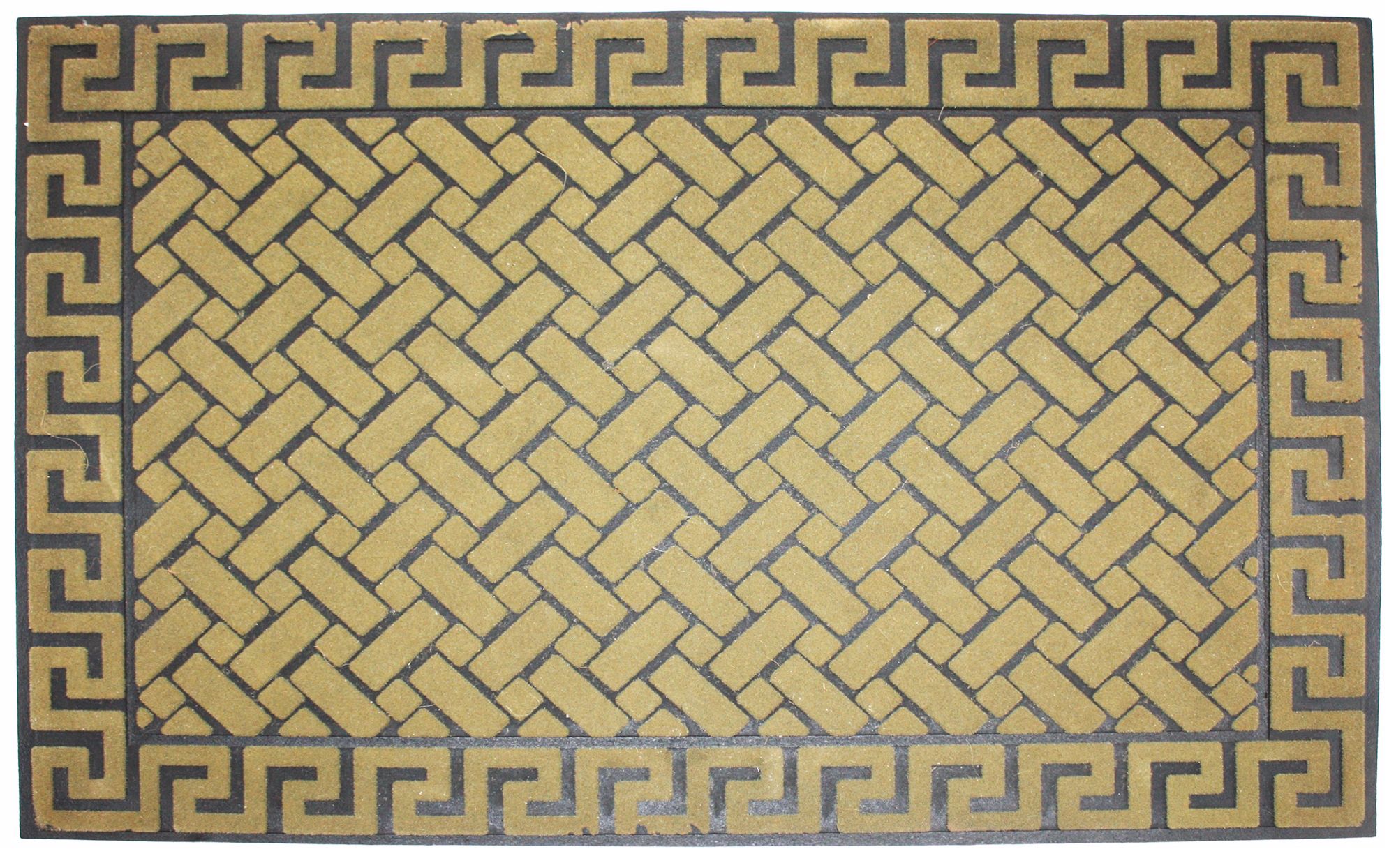 Flocked Solid Greek Key 2'x3' Beige Door Mat