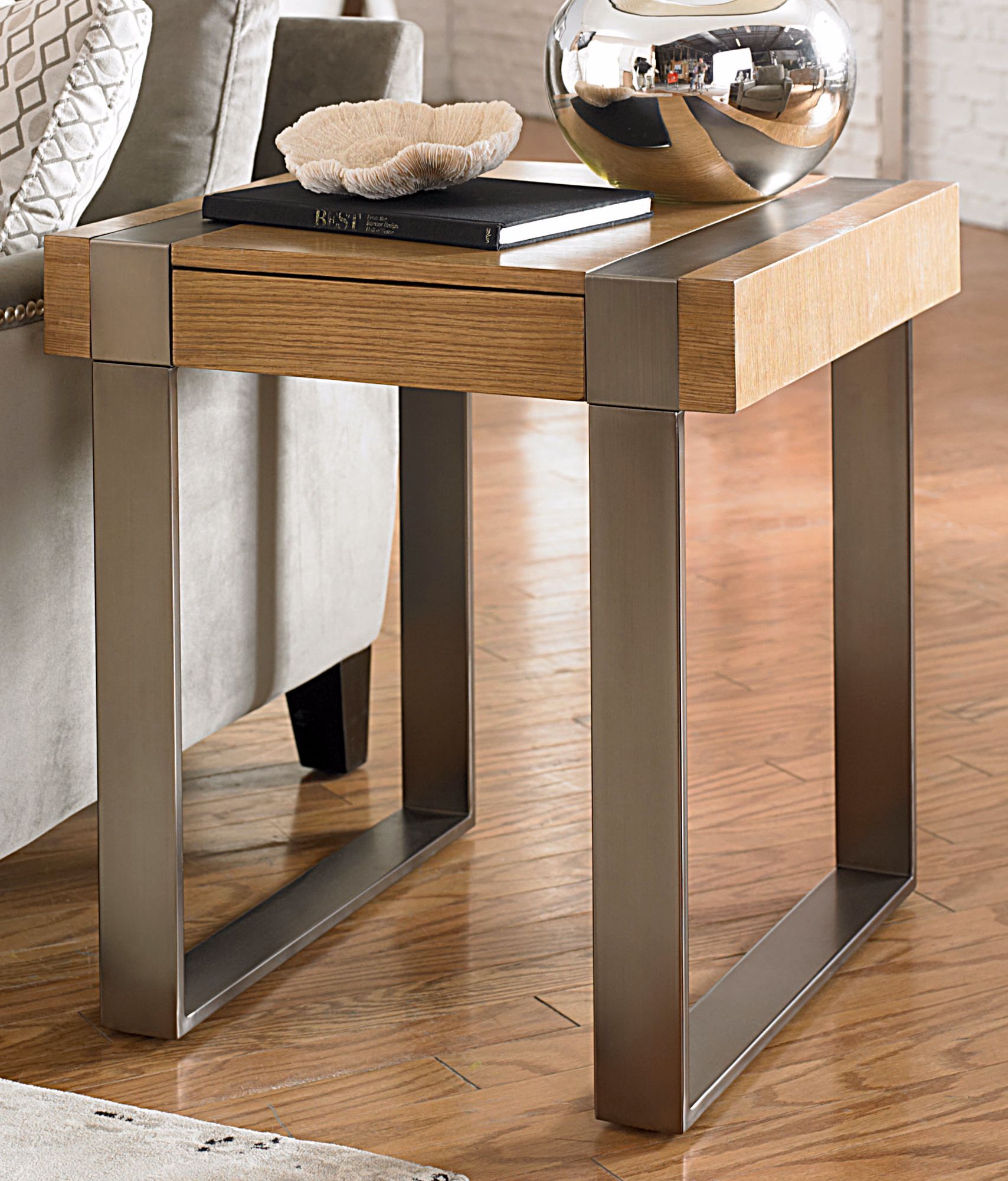 Flatiron Nickel Sandy Brown Square End Table