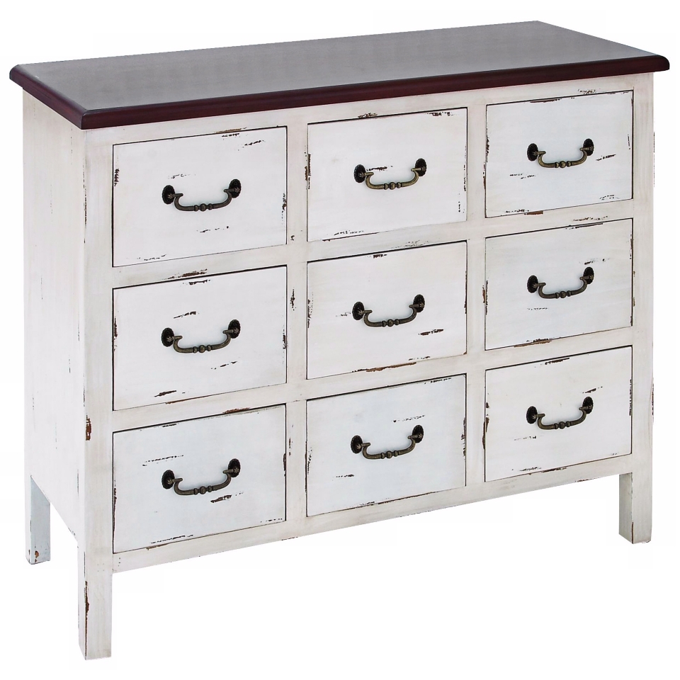 9 Drawer Distressed White Wood Dresser   #Y2563