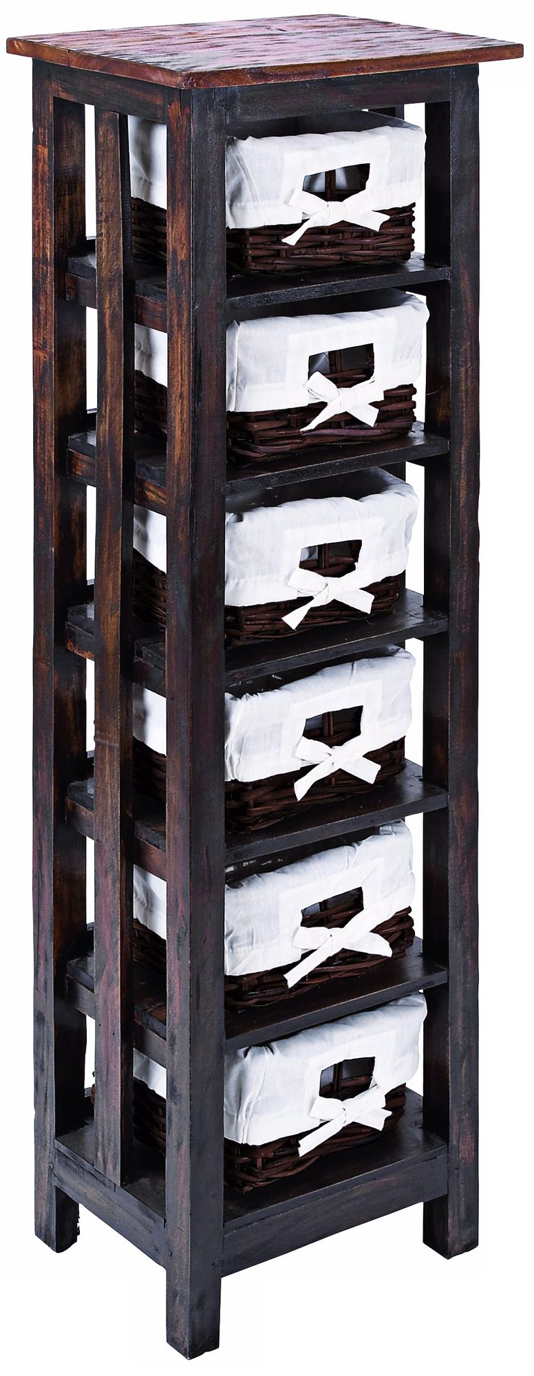6 Basket Wood Rattan Storage Unit