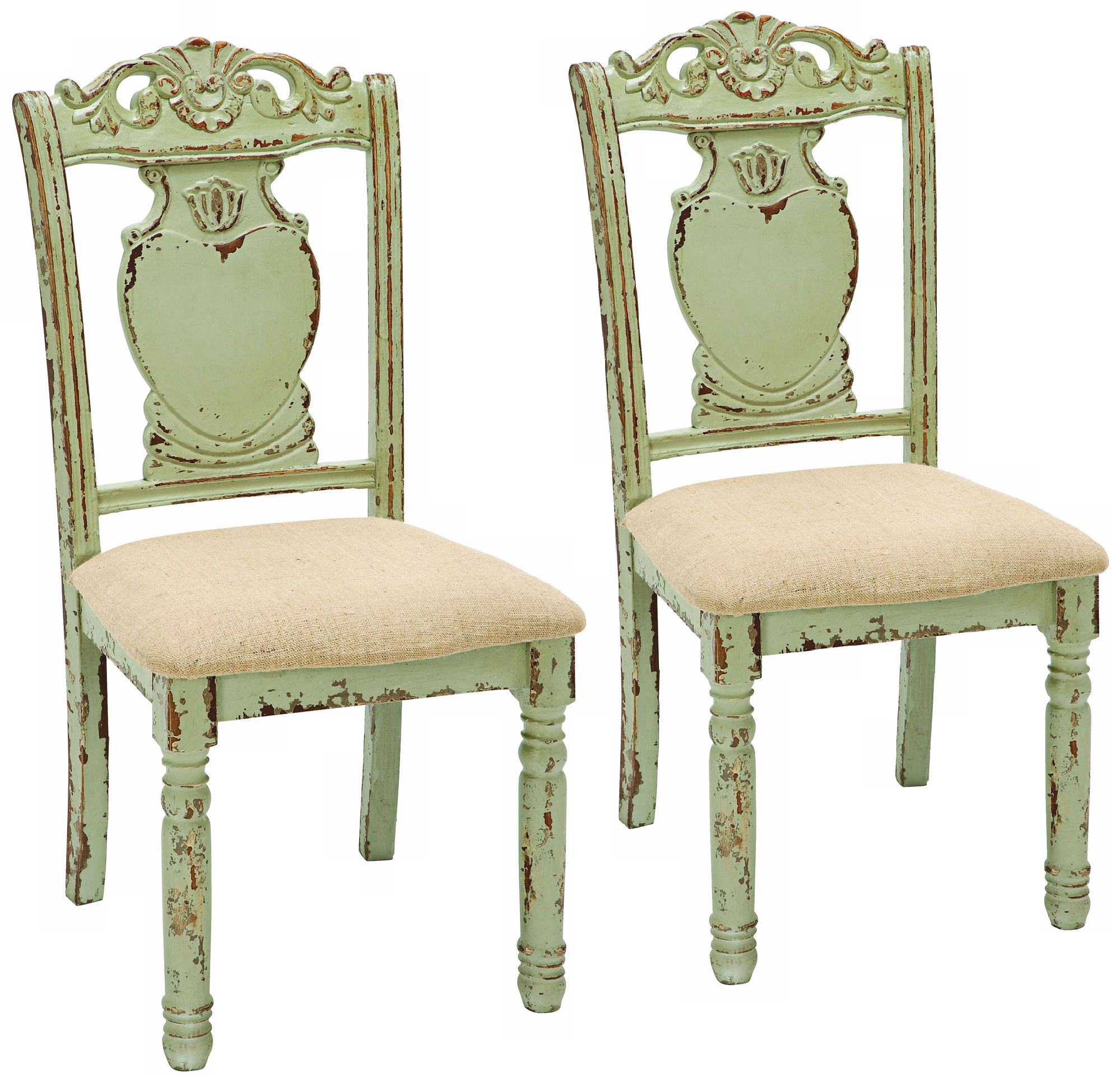 Set of 2 Pale Moss Green Wood Fabric Chairs