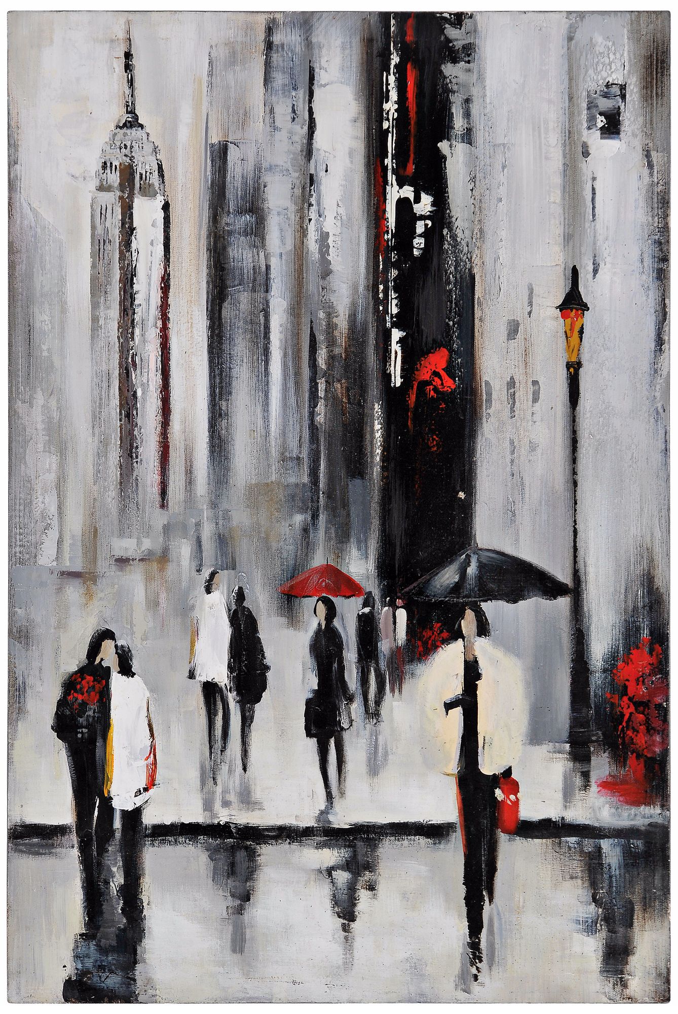 Bustling City I 34" Square Hand-Painted Wall Art