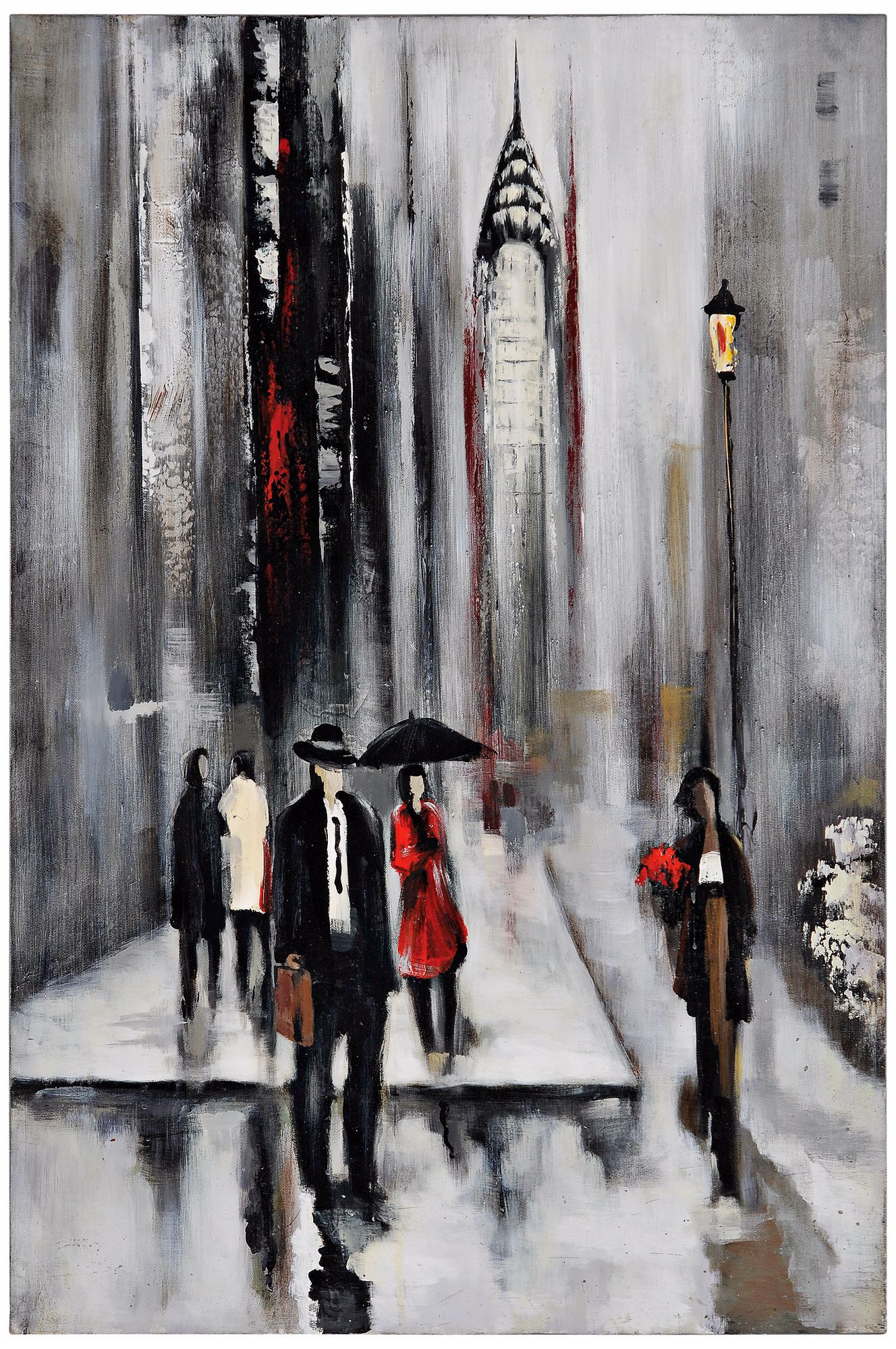 Bustling City II 30" Square Hand-Painted Wall Art