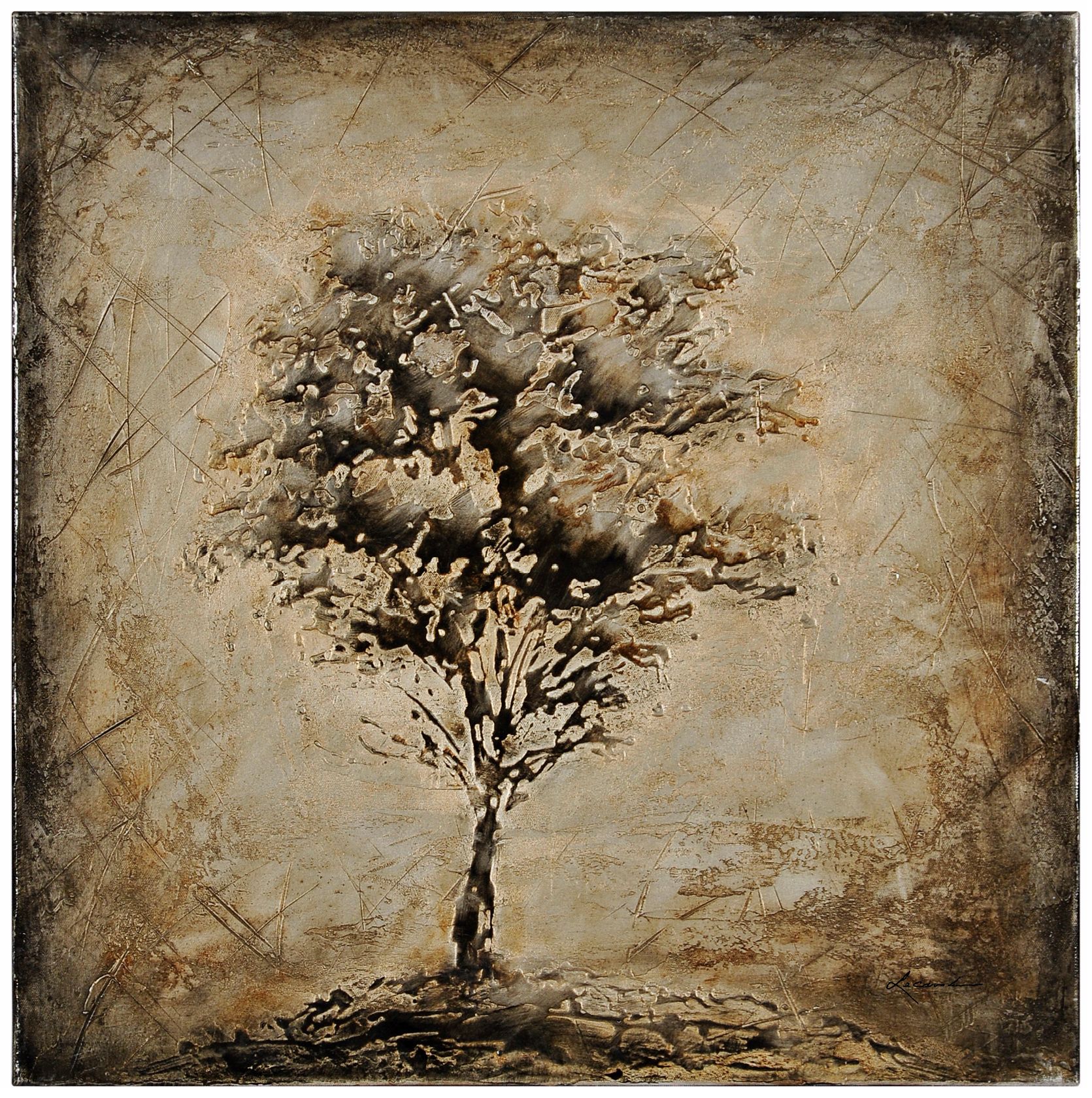 Nature Silhouette I 24" Square Oil Painting Tree Wall Art