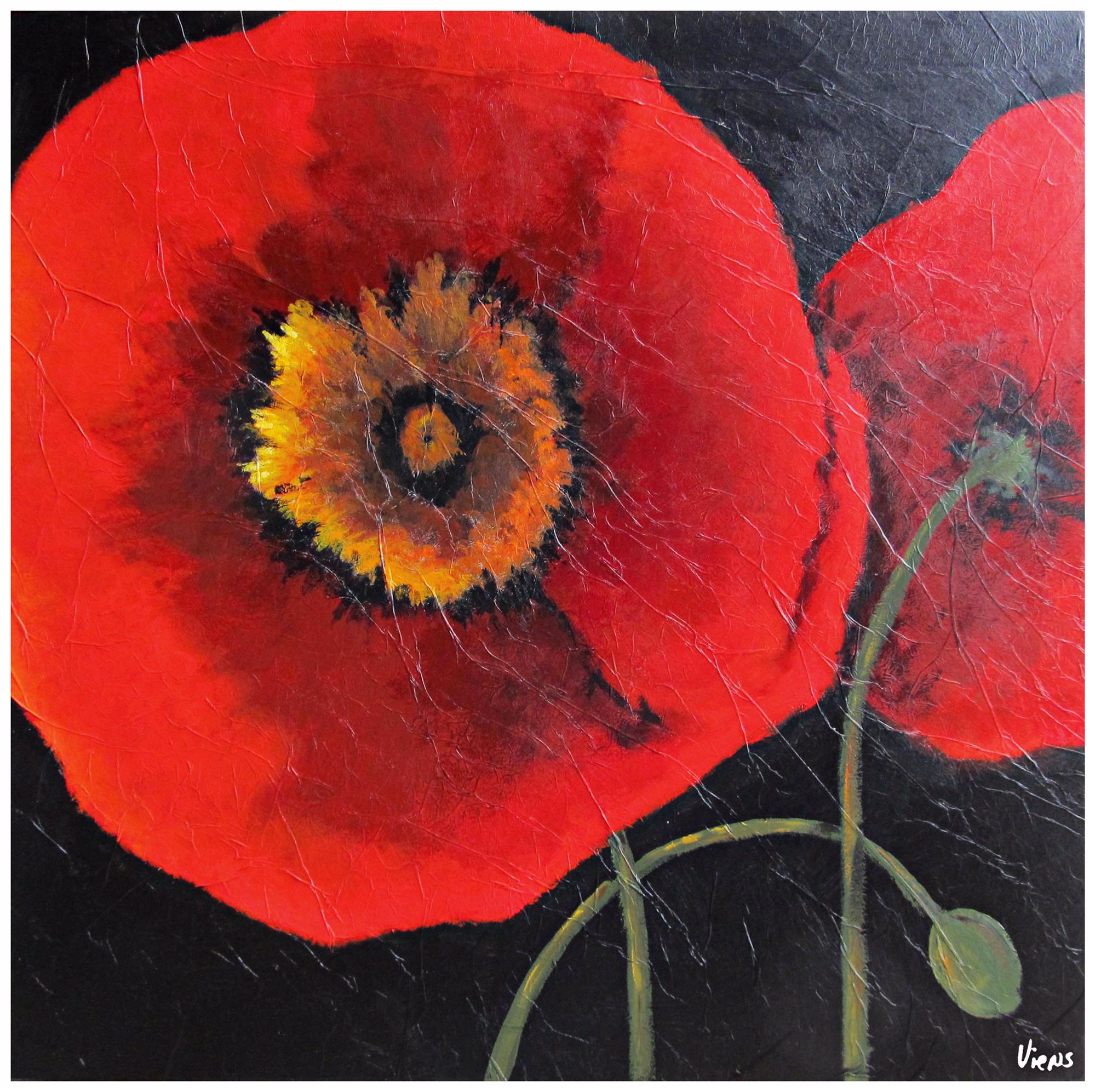 Pop Art Poppies 30" Square Hand-Painted Wall Art