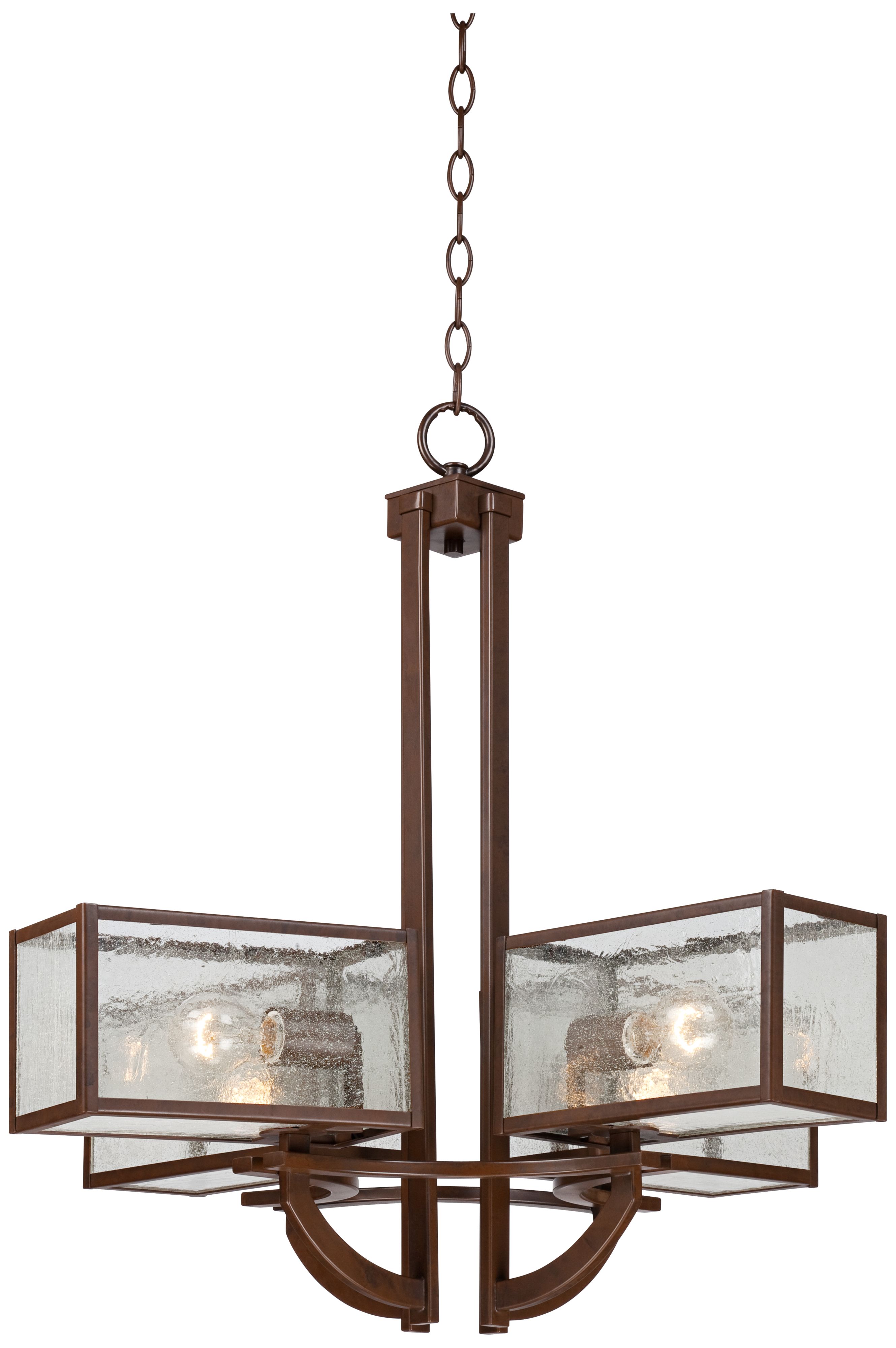 Four Square 4-Light Seedy Glass Bronze Chandelier