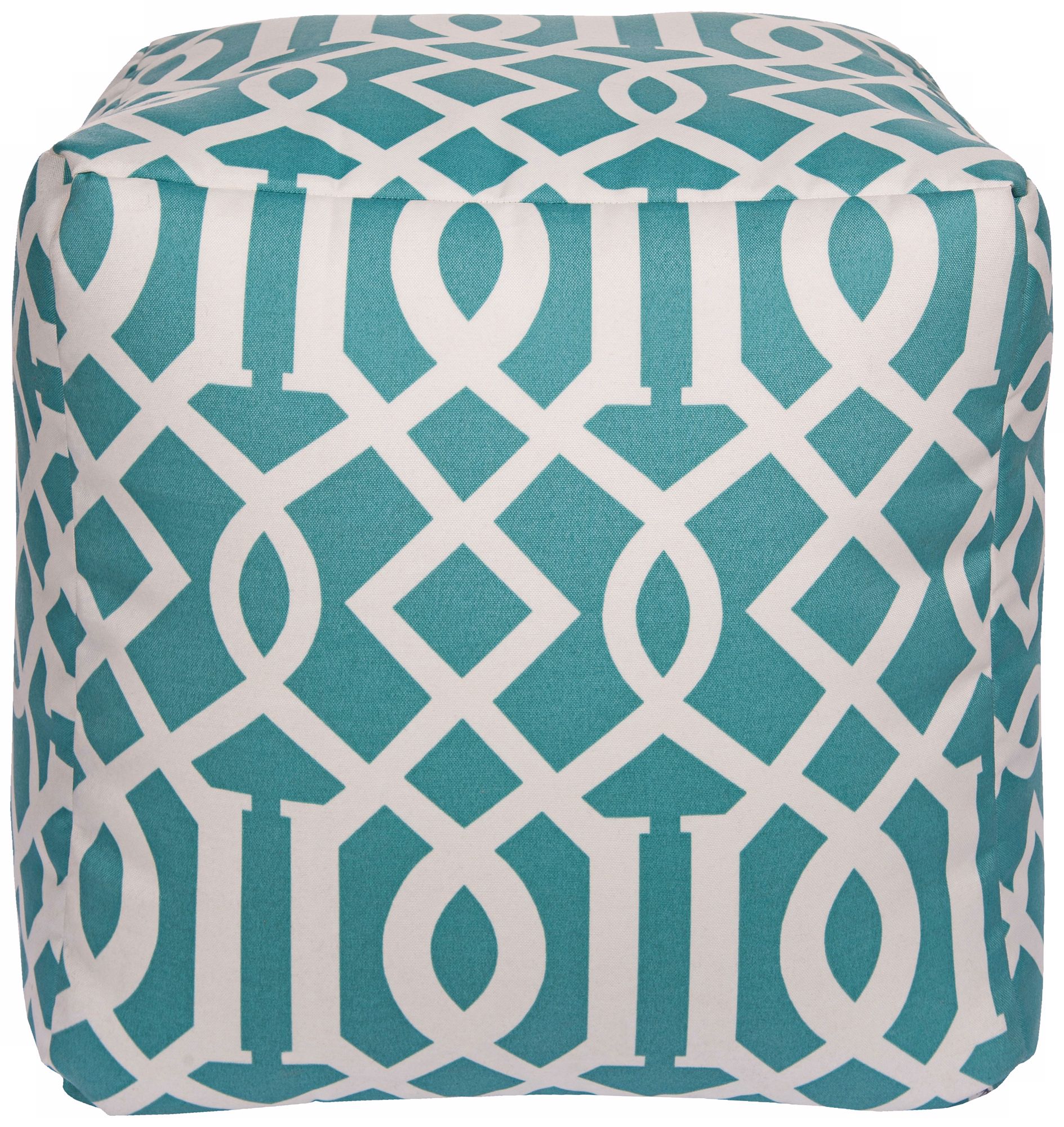 Aqua Trellis 18" Square Surya Pouf Ottoman