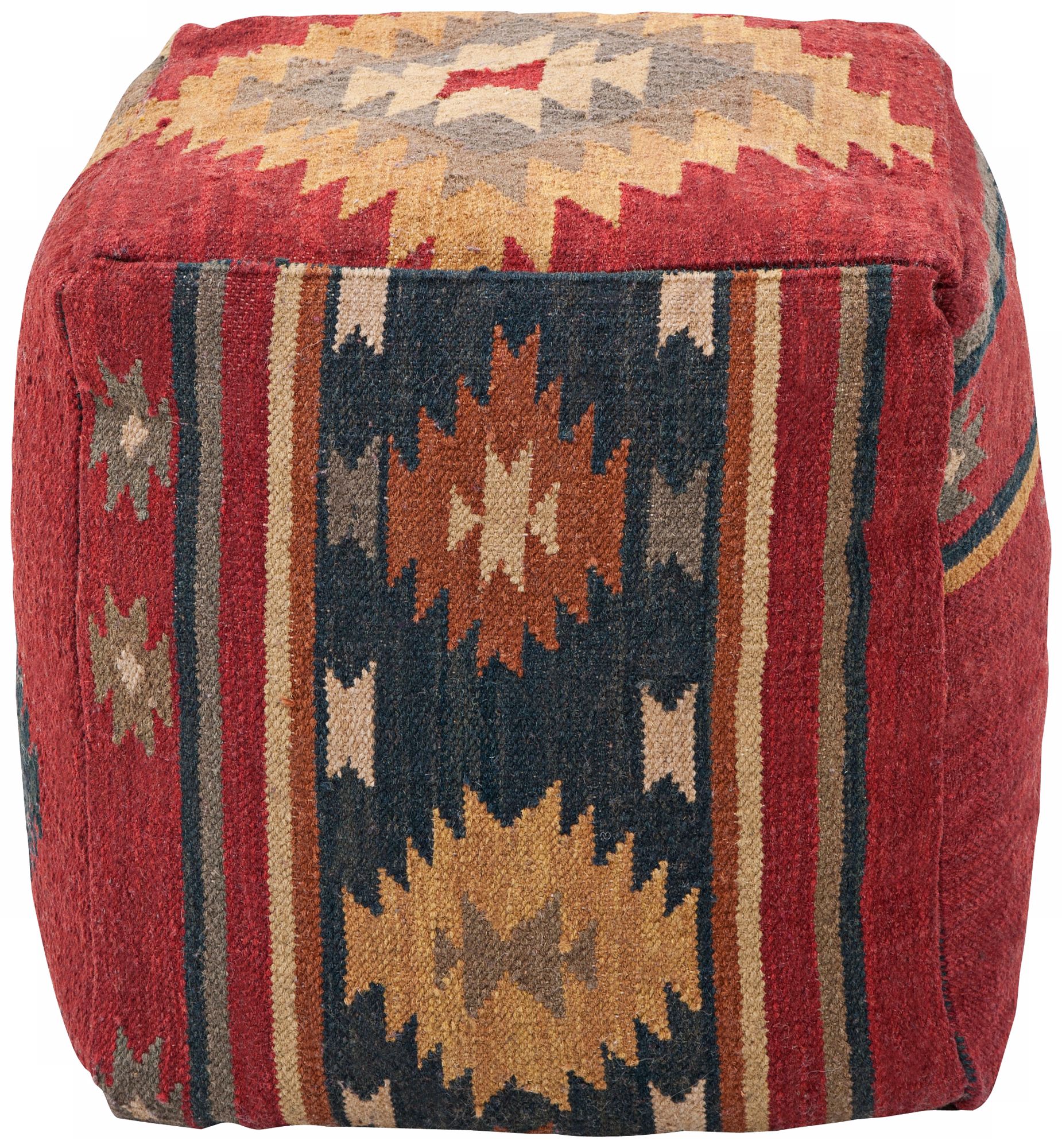 Surya Cinnamon Spice Wool 18" Cube Ottoman Pouf