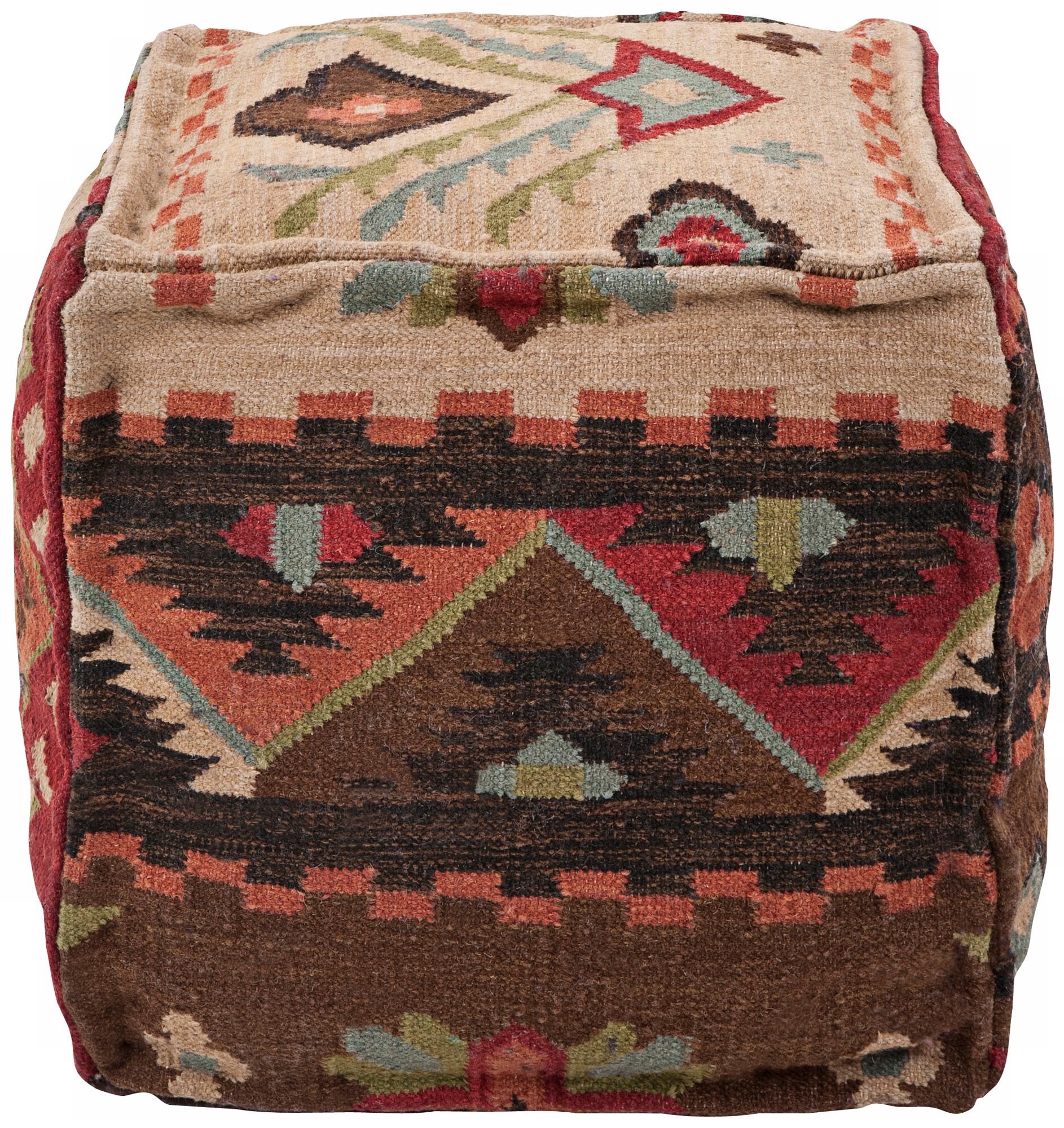 Surya Carmelian Wool 18" Cube Ottoman Pouf