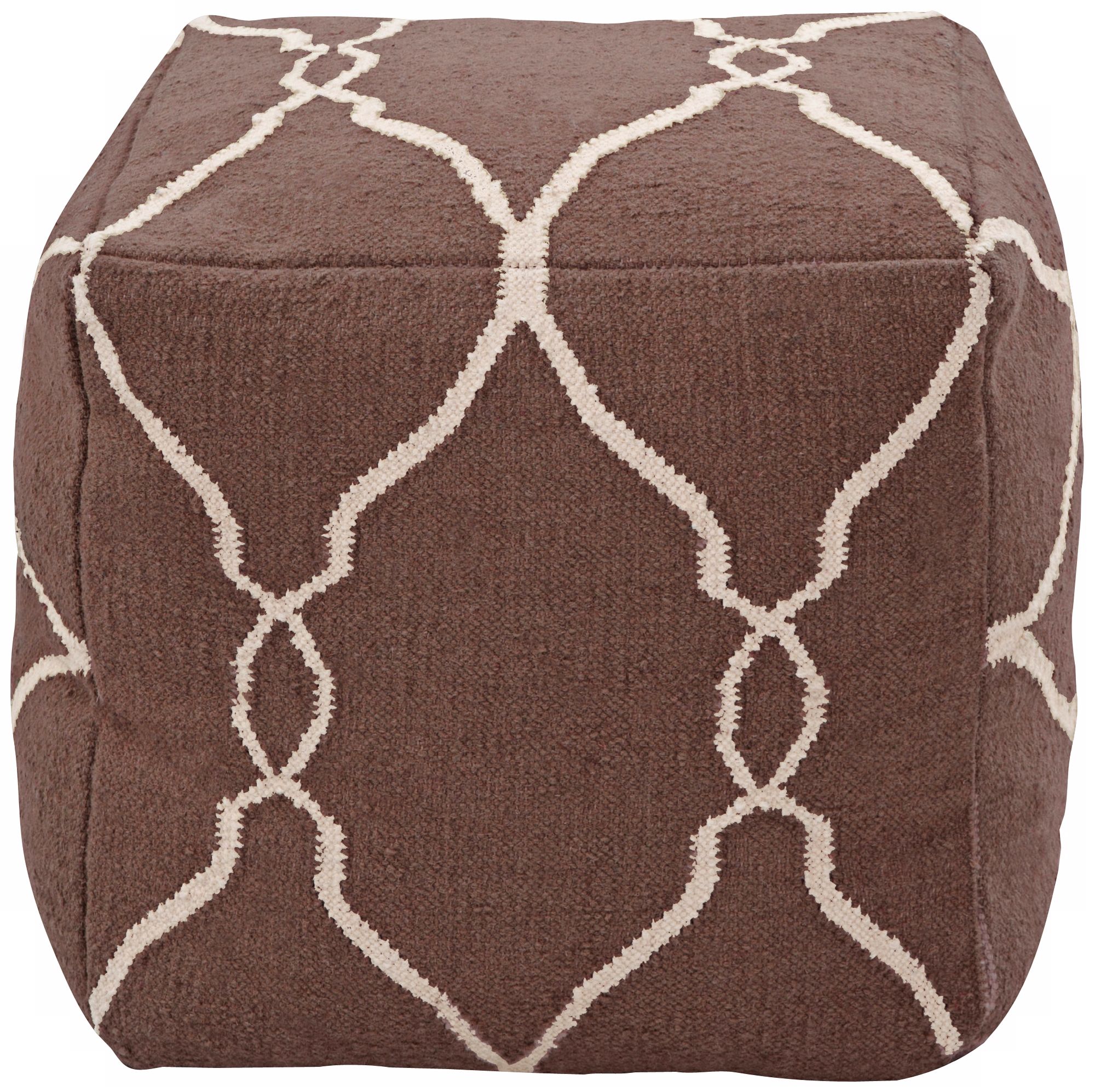 Surya Dark Chocolate Wool 18" Cube Ottoman Pouf