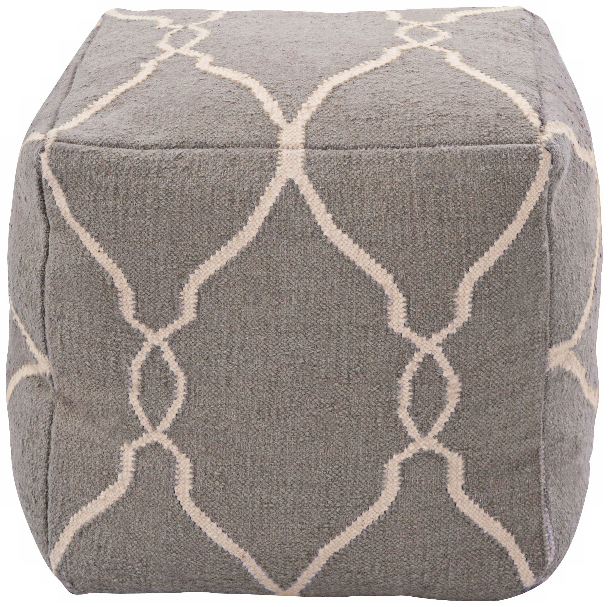 Surya Elephant Gray Wool 18" Cube Ottoman Pouf