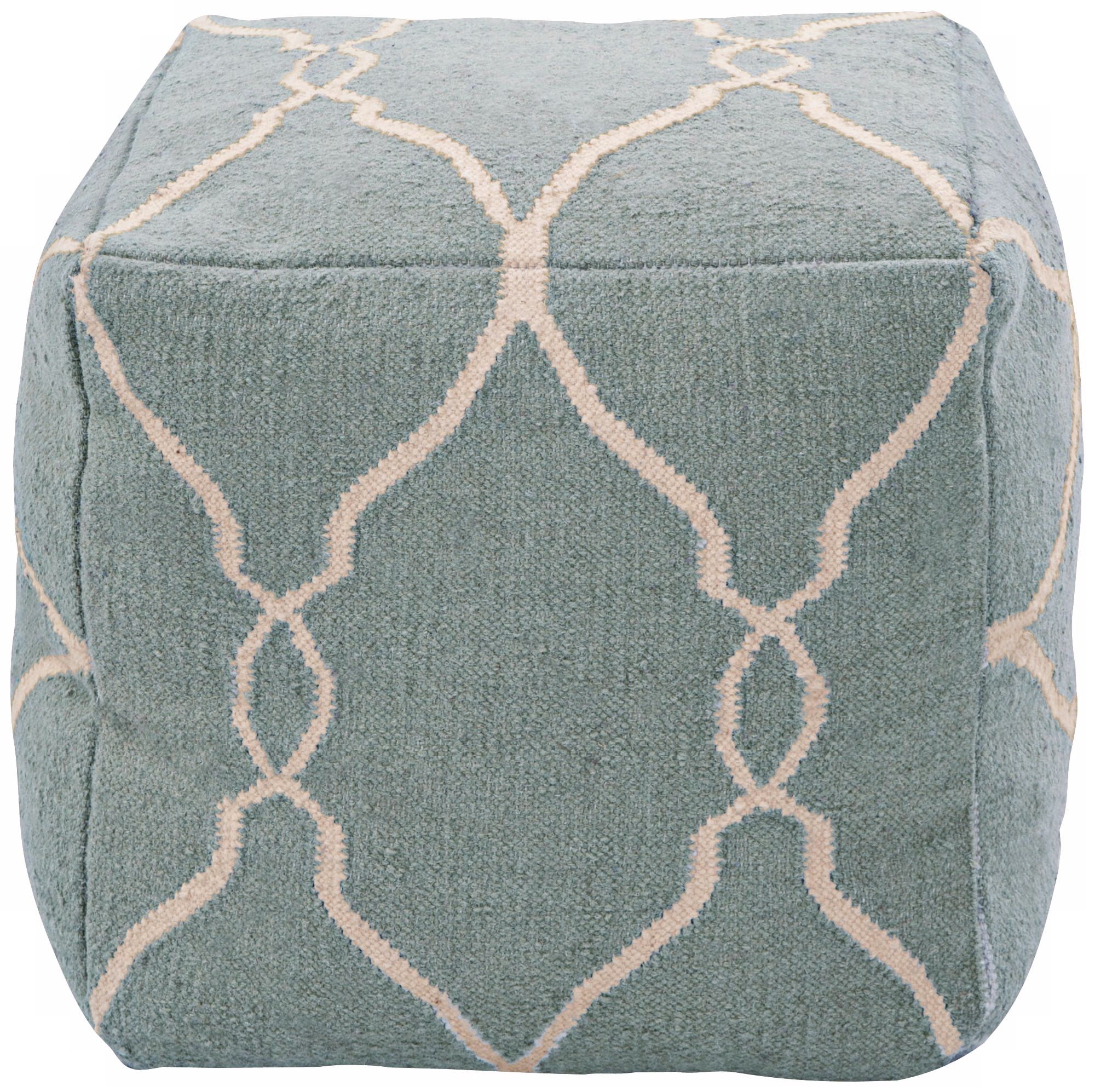 Surya Slate Blue Wool 18" Cube Ottoman Pouf