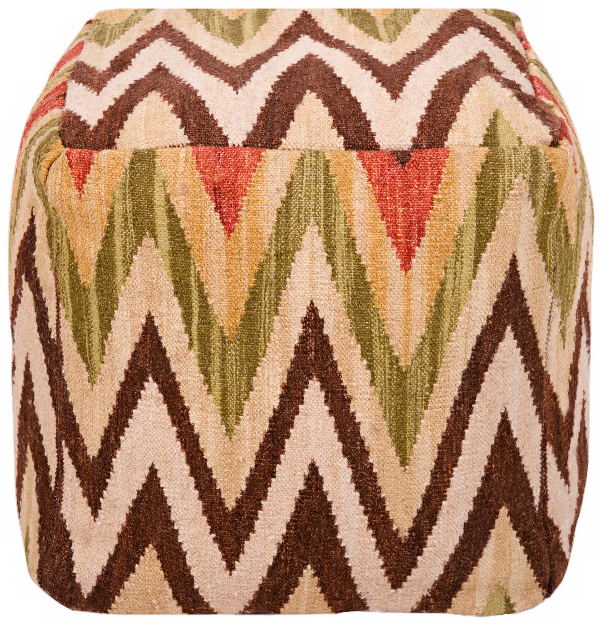 Surya 18" Square Earth Tone Chevron Ottoman Pouf