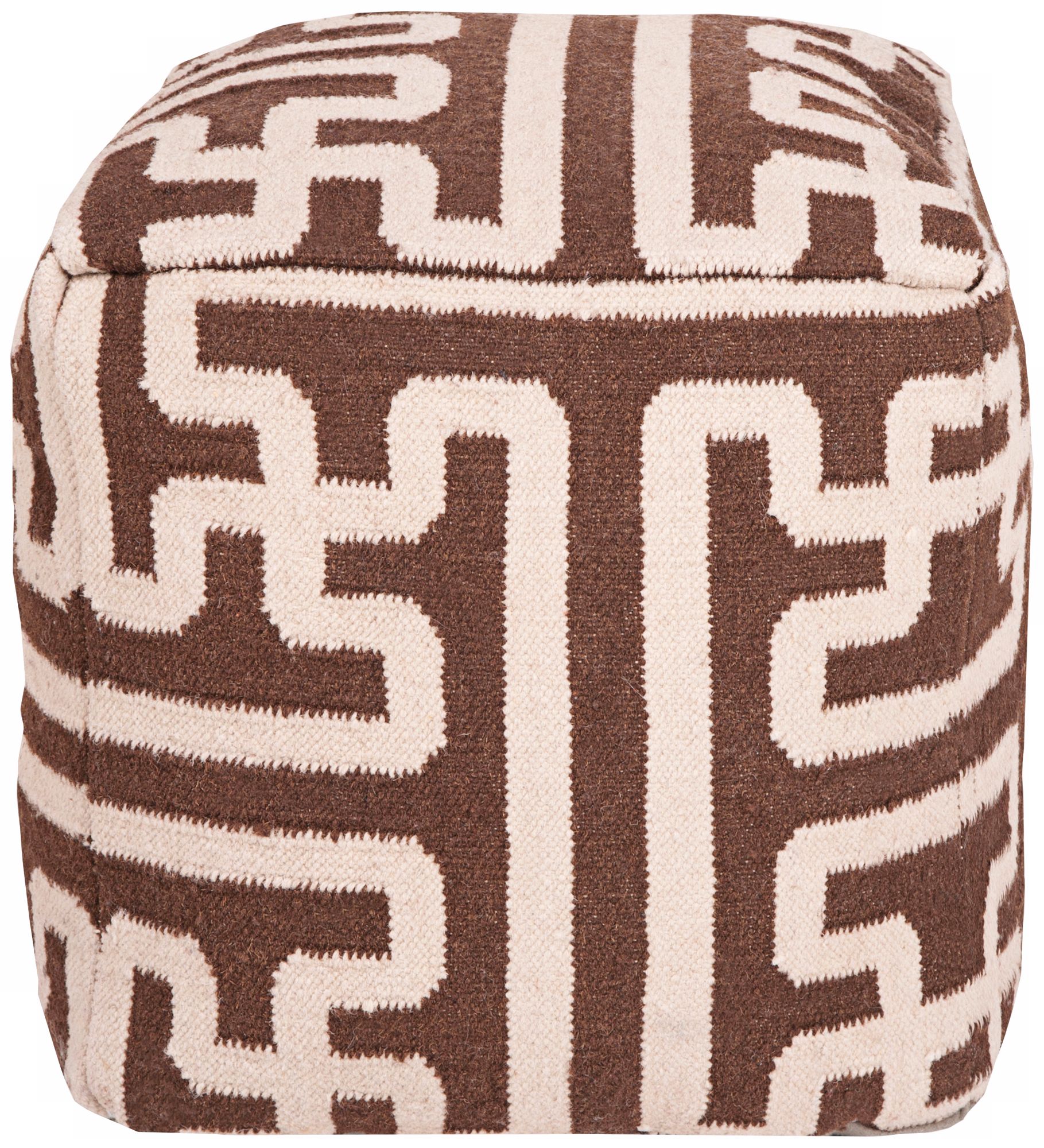 Surya Chocolate Ivory Wool 18" Cube Ottoman Pouf