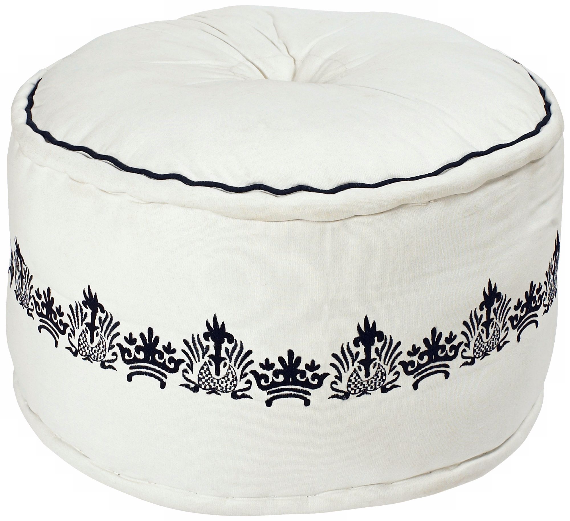 Surya 22" White with Black Jute Ottoman Pouf