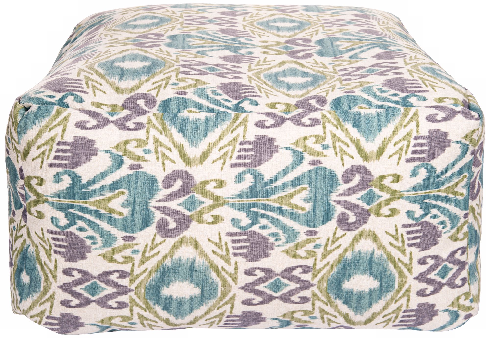 Peacock Green Ikat 24" Wide Surya Pouf Ottoman