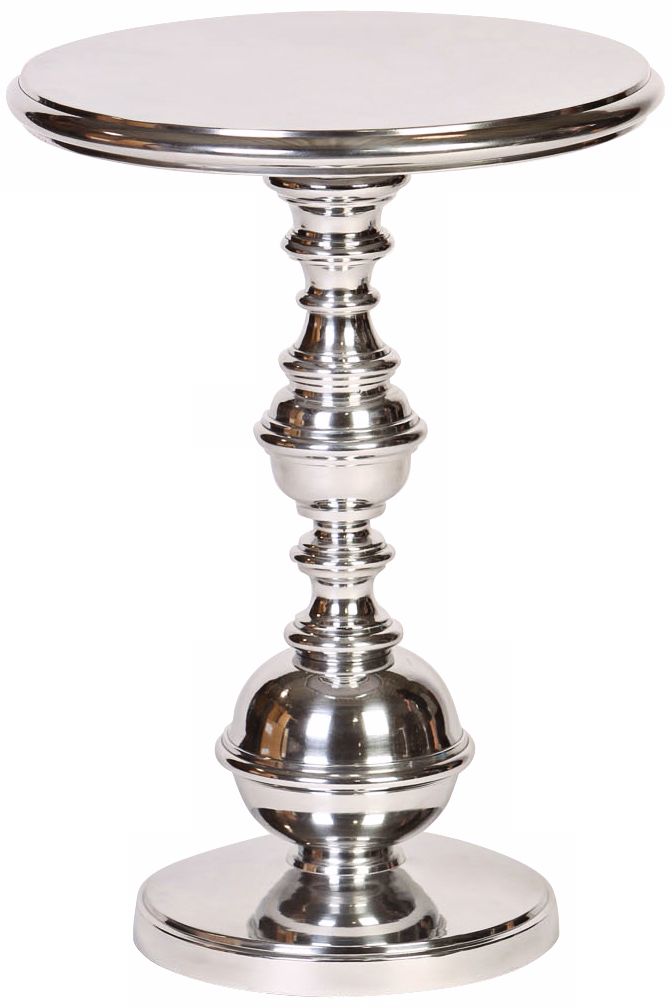 Cast Aluminum Polished Nickel Round Accent Table
