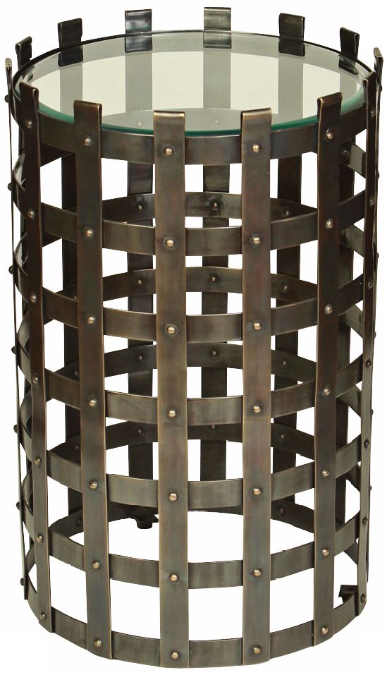 Metal Strap Dark Bronze Round Accent Table