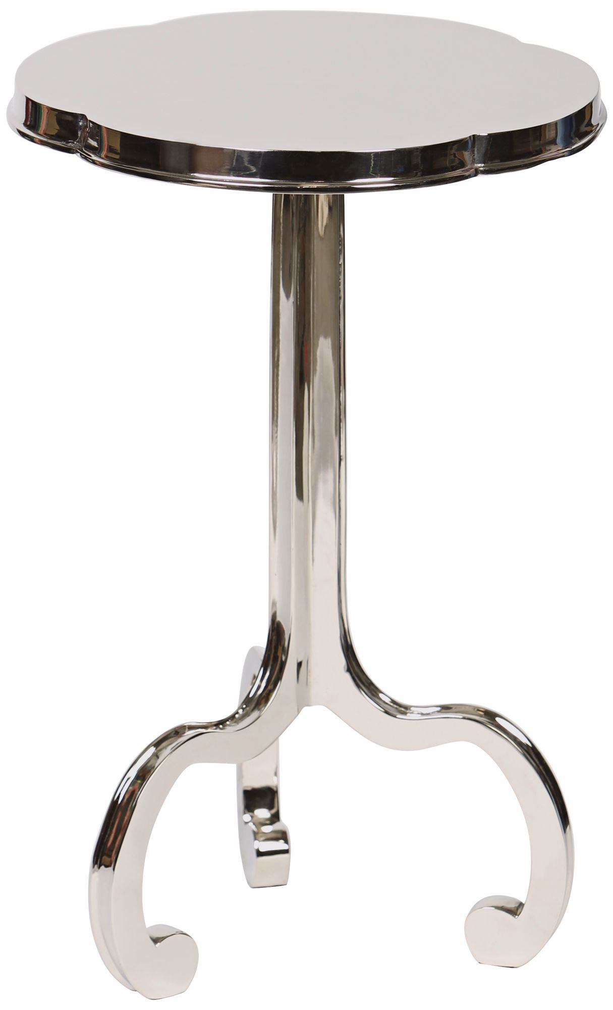 Three-Legged Clover and Polished Nickel Round Accent Table