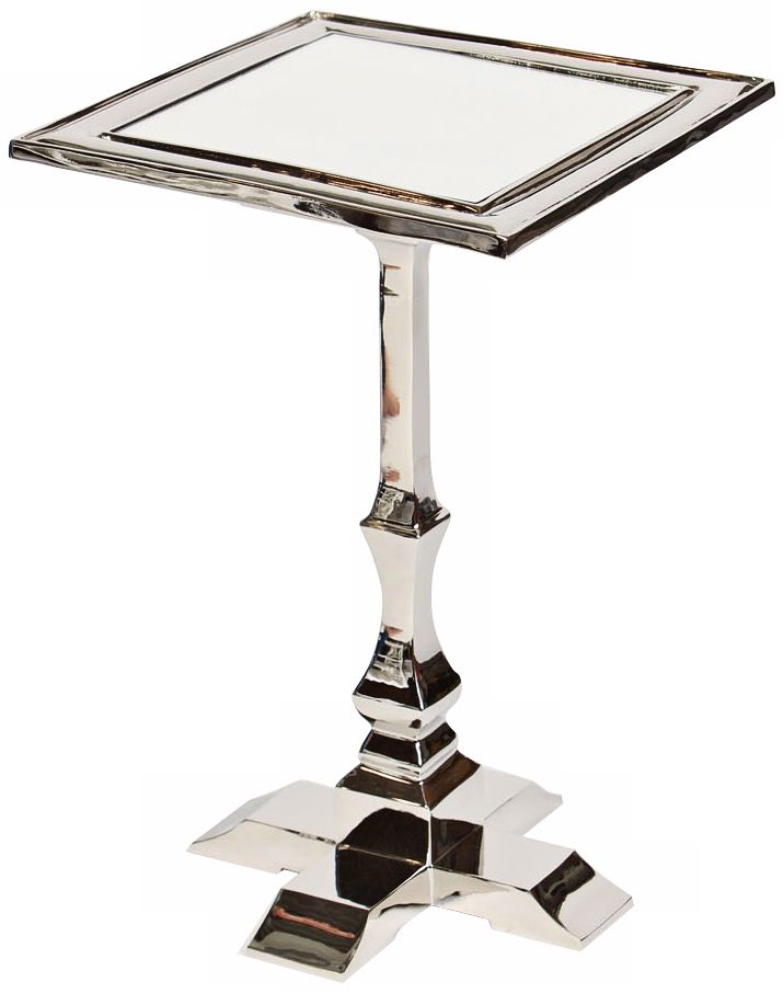 Cast Metal Polished Nickel Accent Table with Square Post