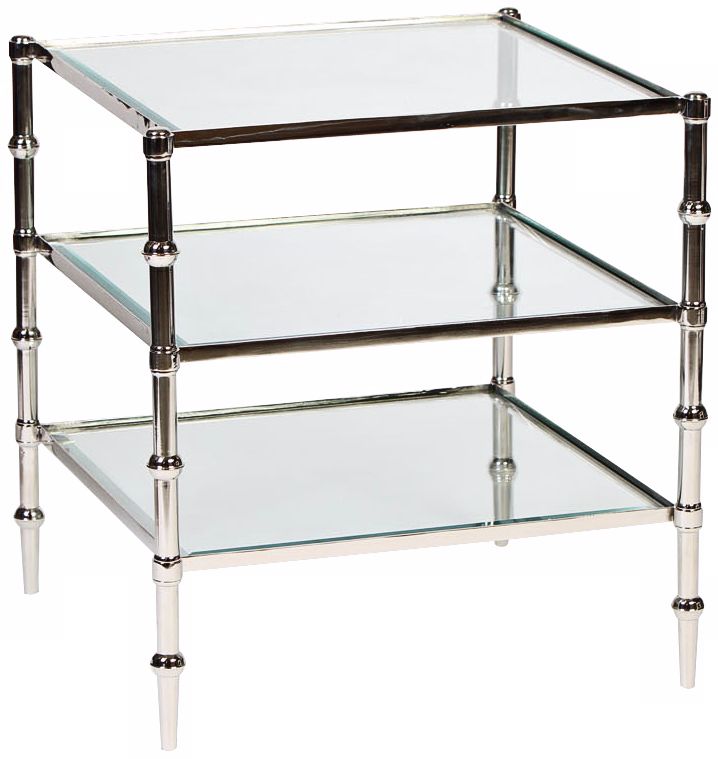 Caper Tiered Square Glass Polished Nickel Side Table