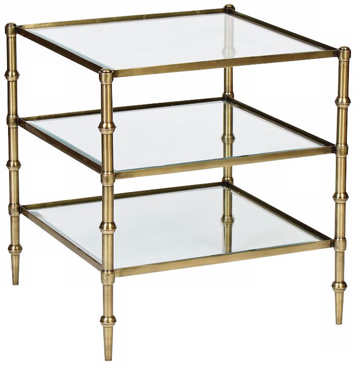 Caper Tiered Square Glass Antique Brass Side Table