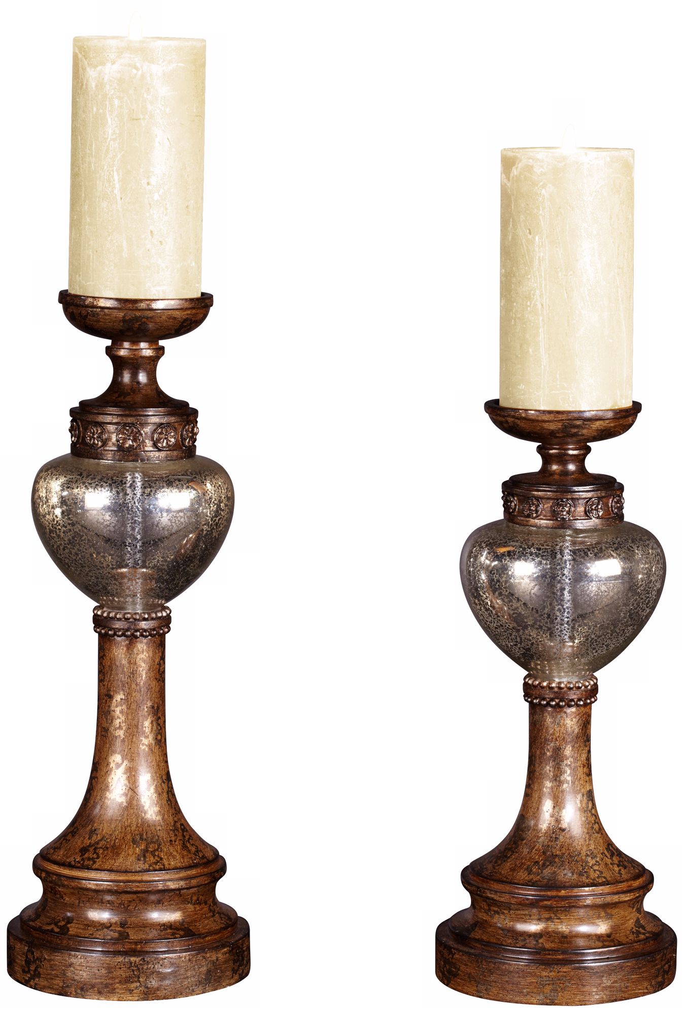 Set of 2 Bronze Mercury Glass Candle Holders