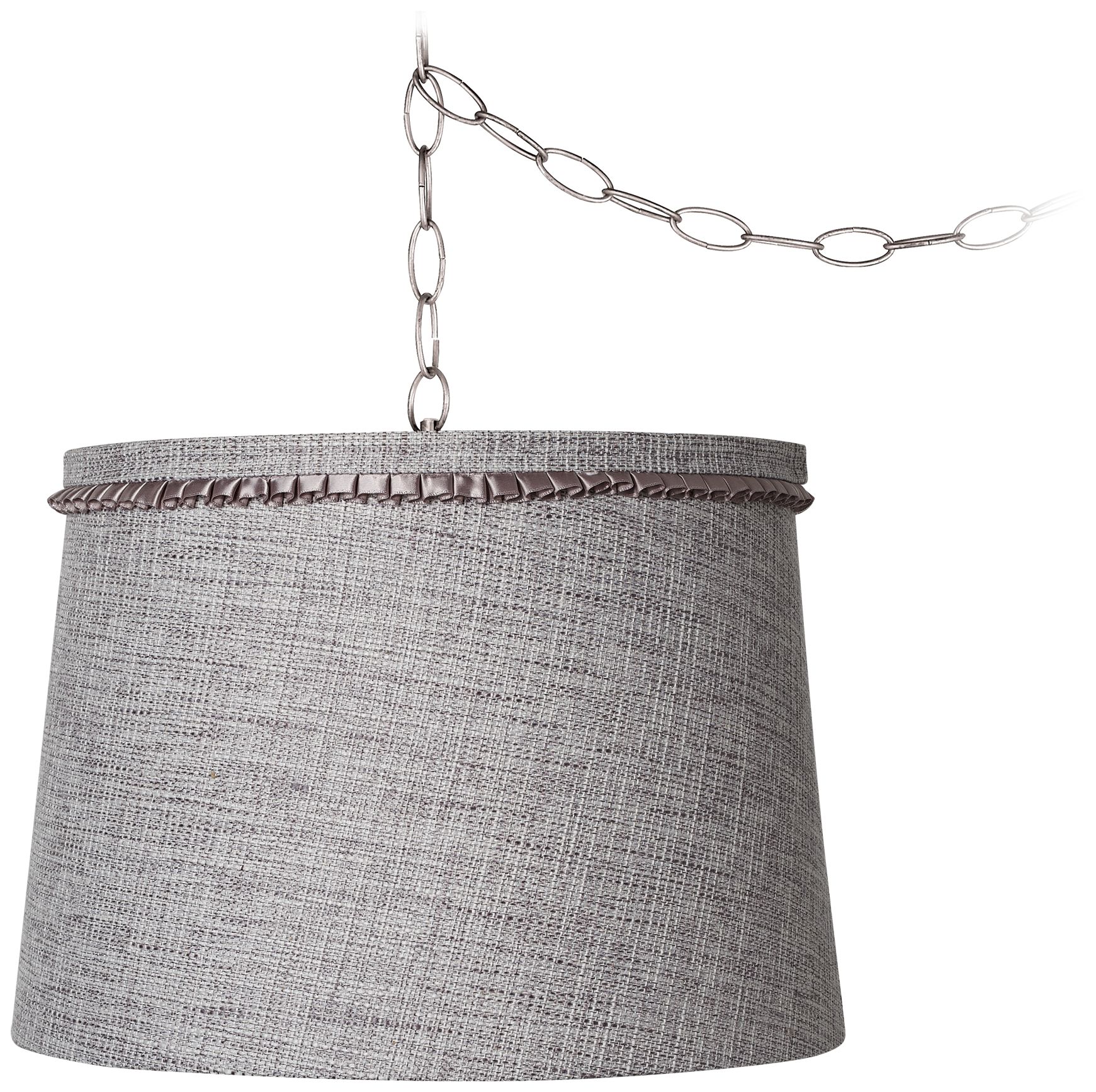 Gray Tweed 14" Wide Brushed Steel Plug-In Chandelier