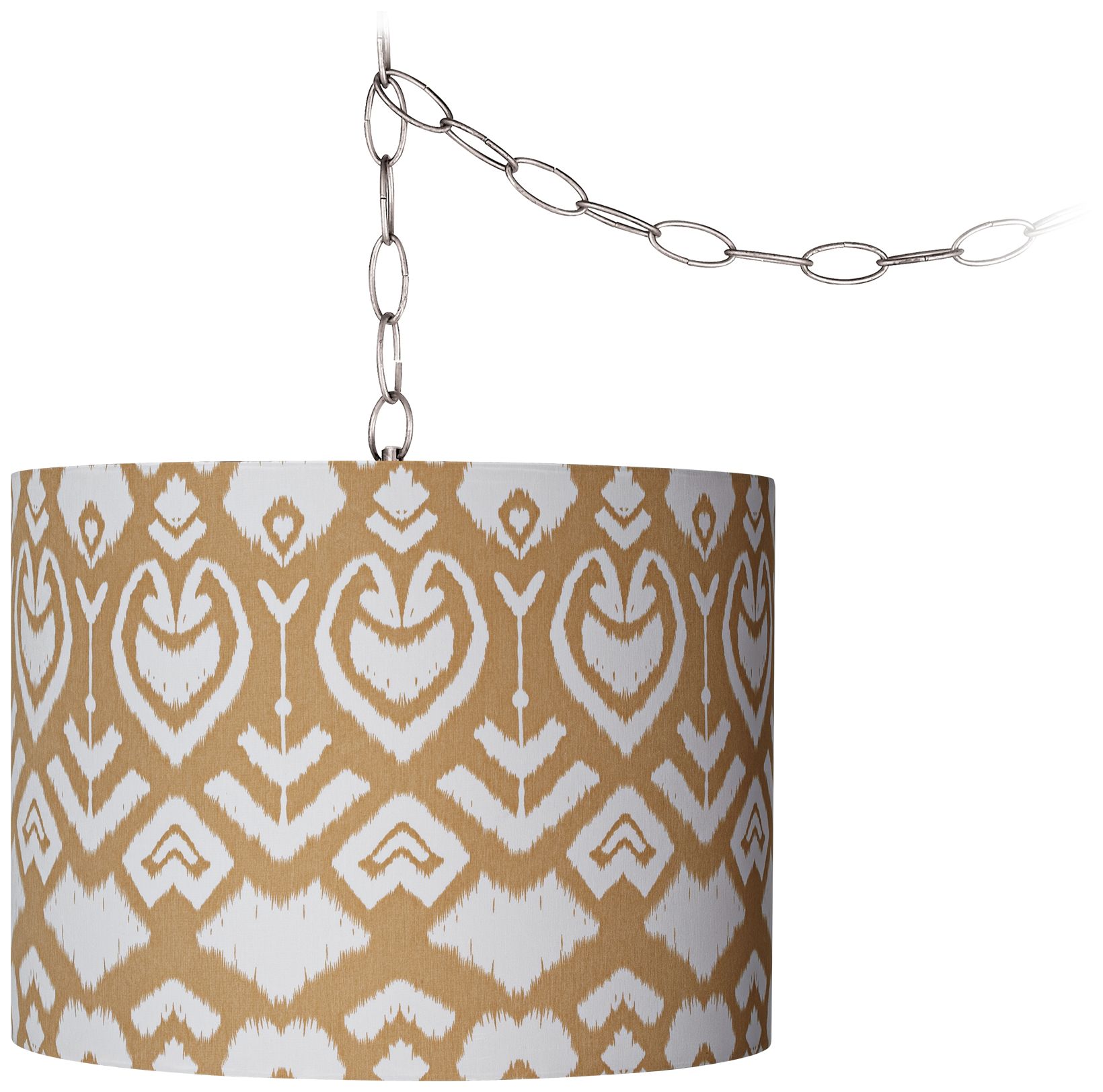 Tan Ikat 12" Wide Brushed Steel Plug-In Chandelier