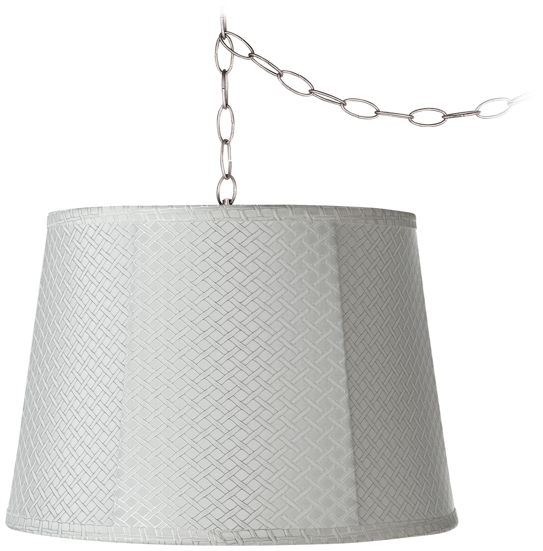 White Lattice 16" Wide Brushed Steel Plug-In Chandelier