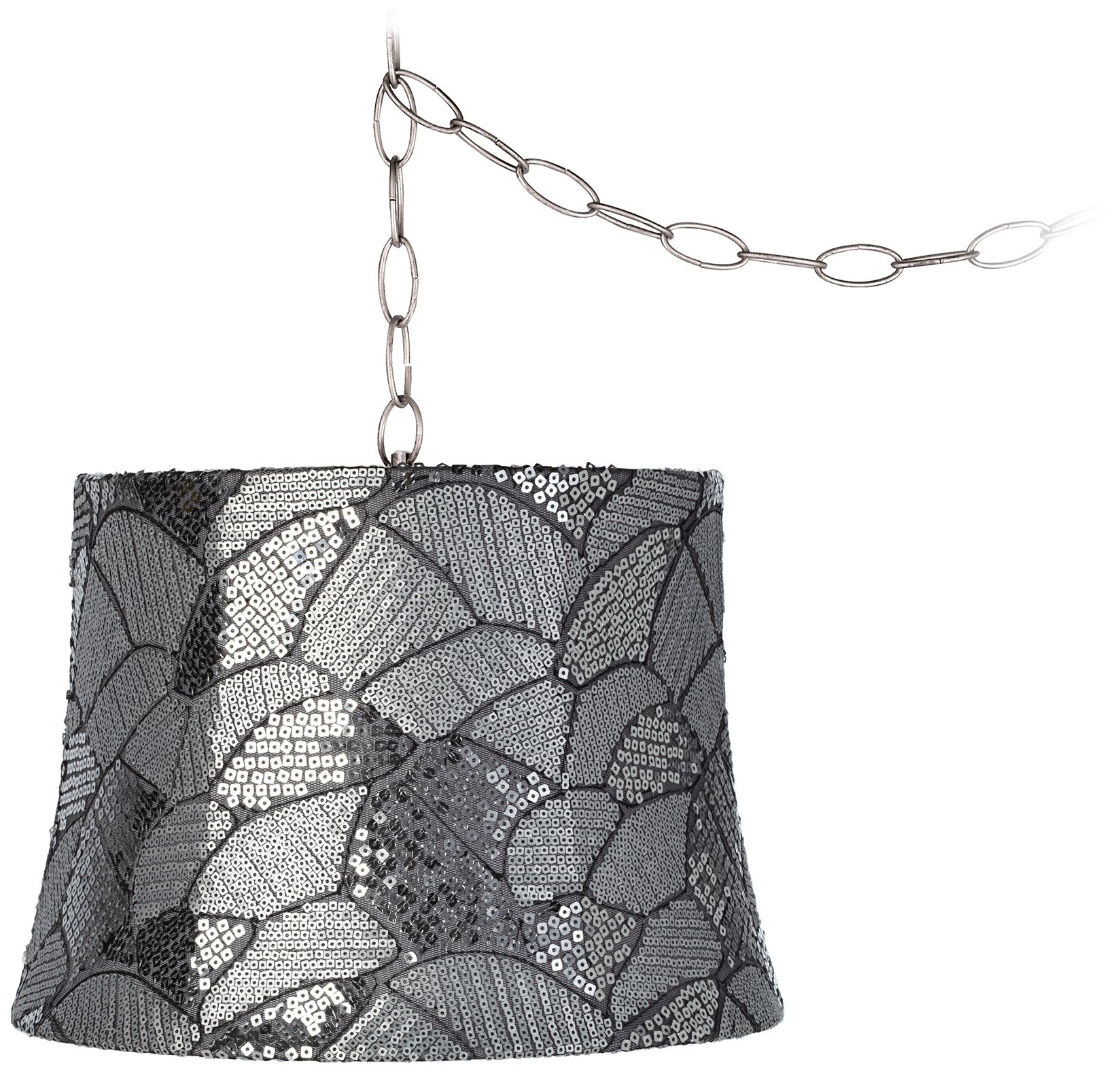 Gray Sequins 12" Wide Brushed Steel Plug-In Chandelier