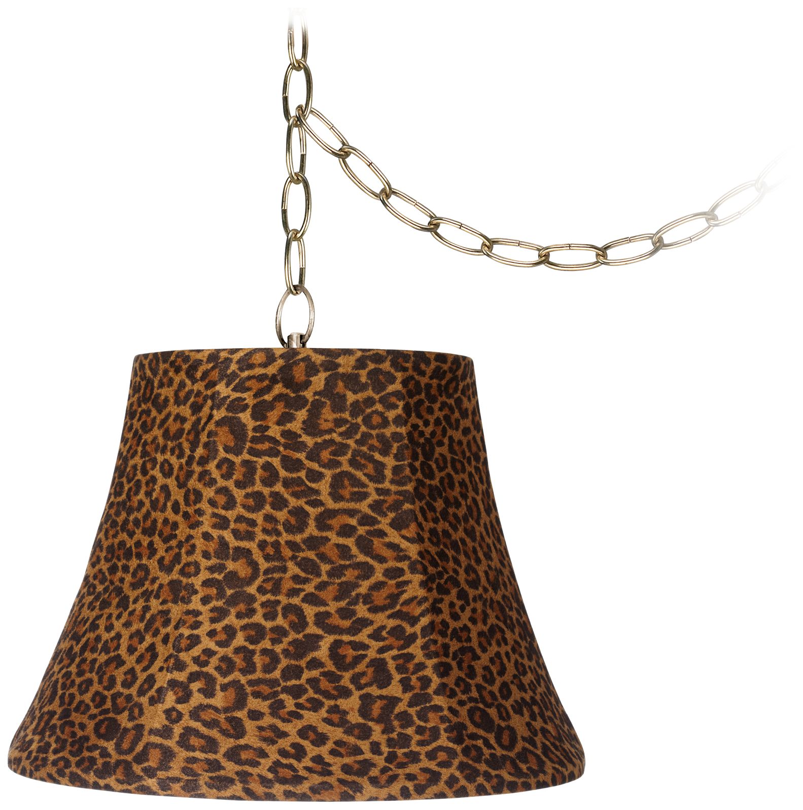 Leopard Print 12" Wide Antique Brass Plug-In Chandelier