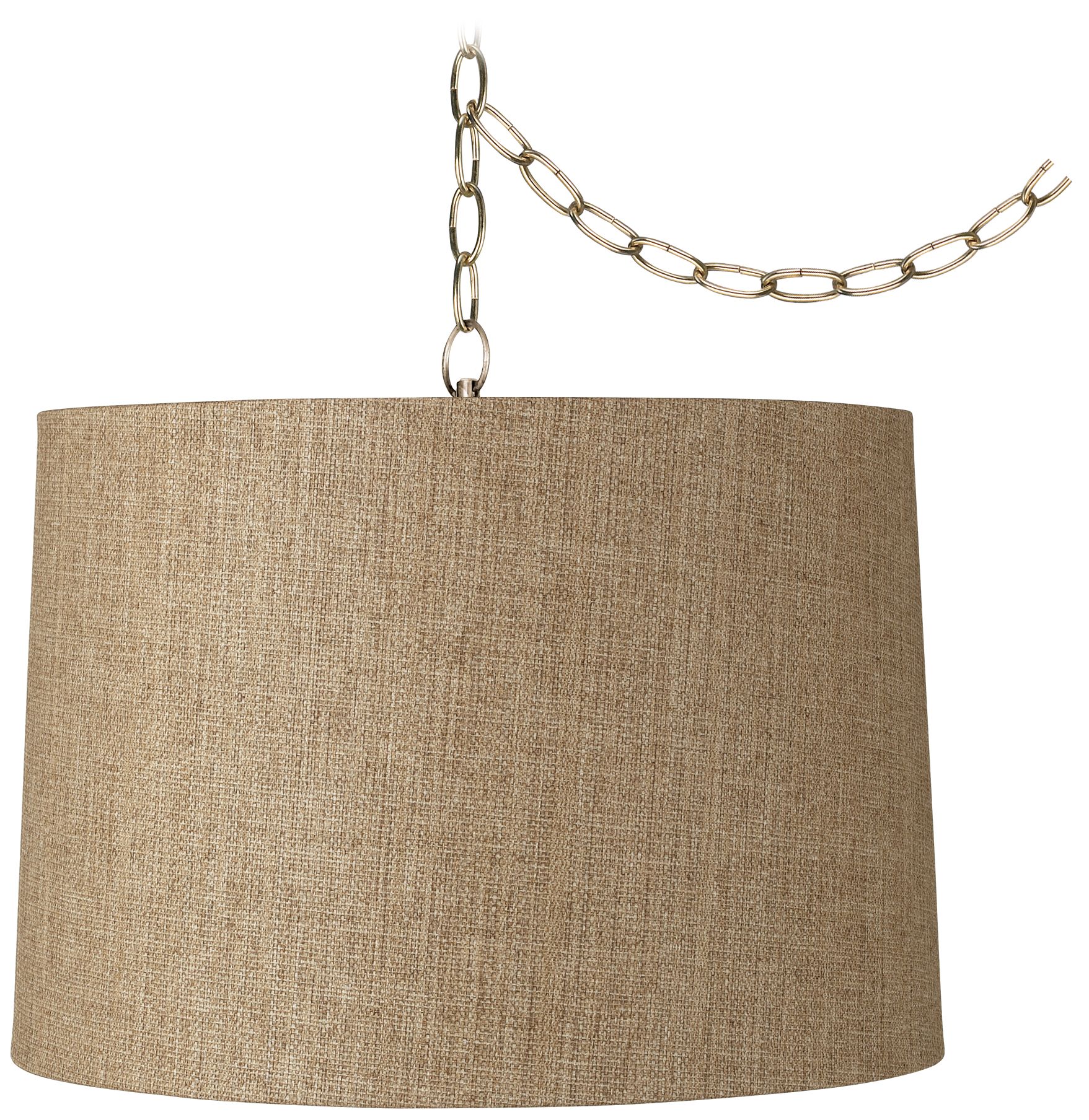 Tan Weave 12" Wide Antique Brass Plug-In Chandelier
