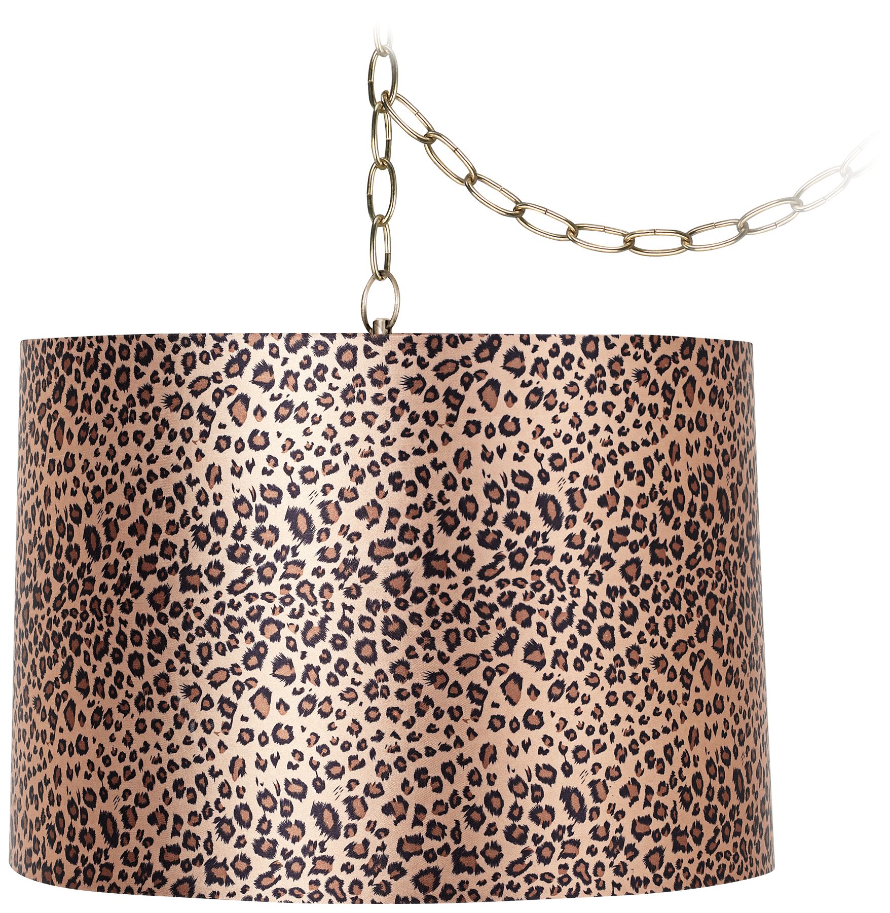 Leopard Print 12" Wide Antique Brass Plug-In Chandelier