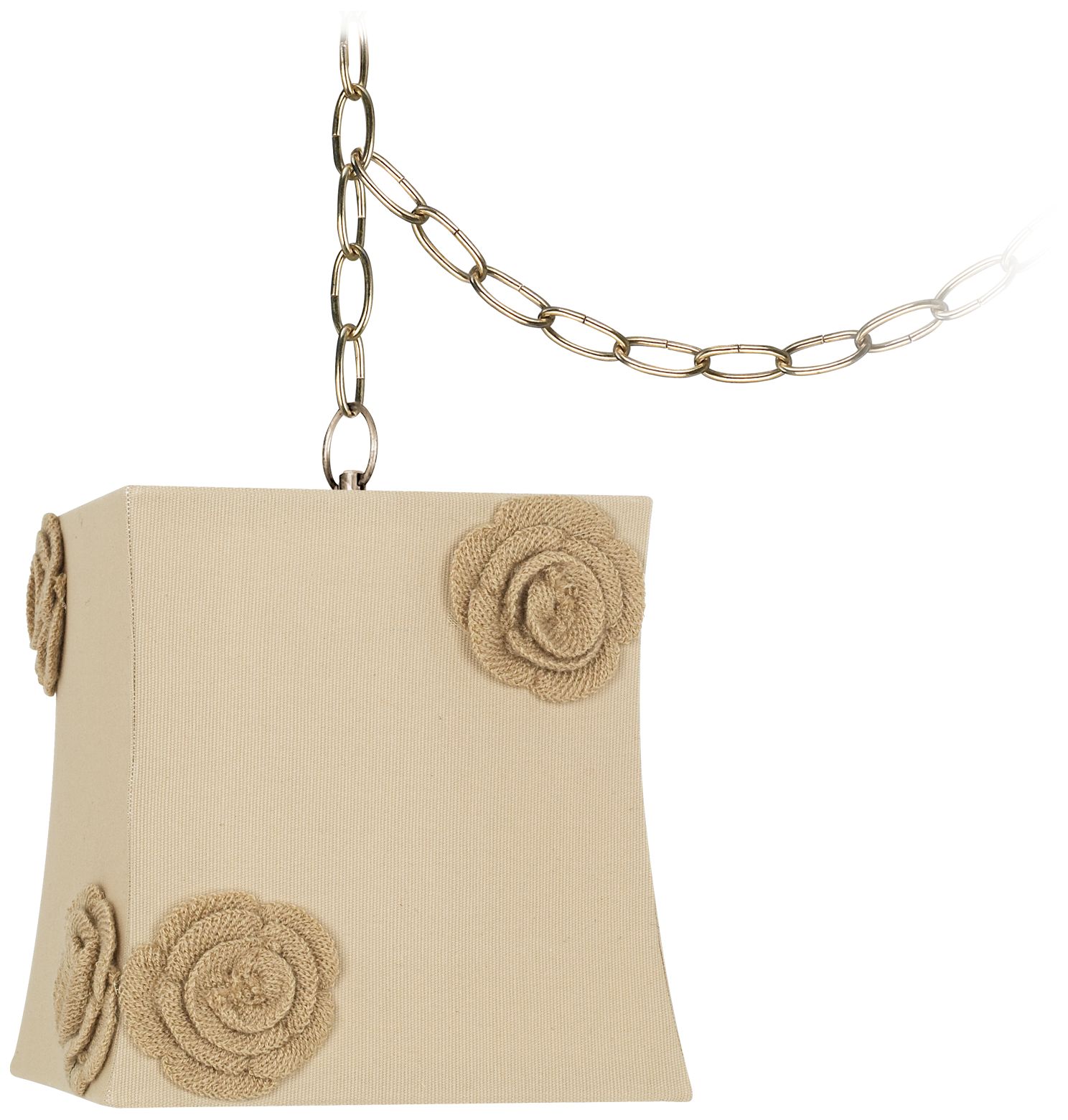 Tan Rosette 10" Wide Antique Brass Plug-In Chandelier