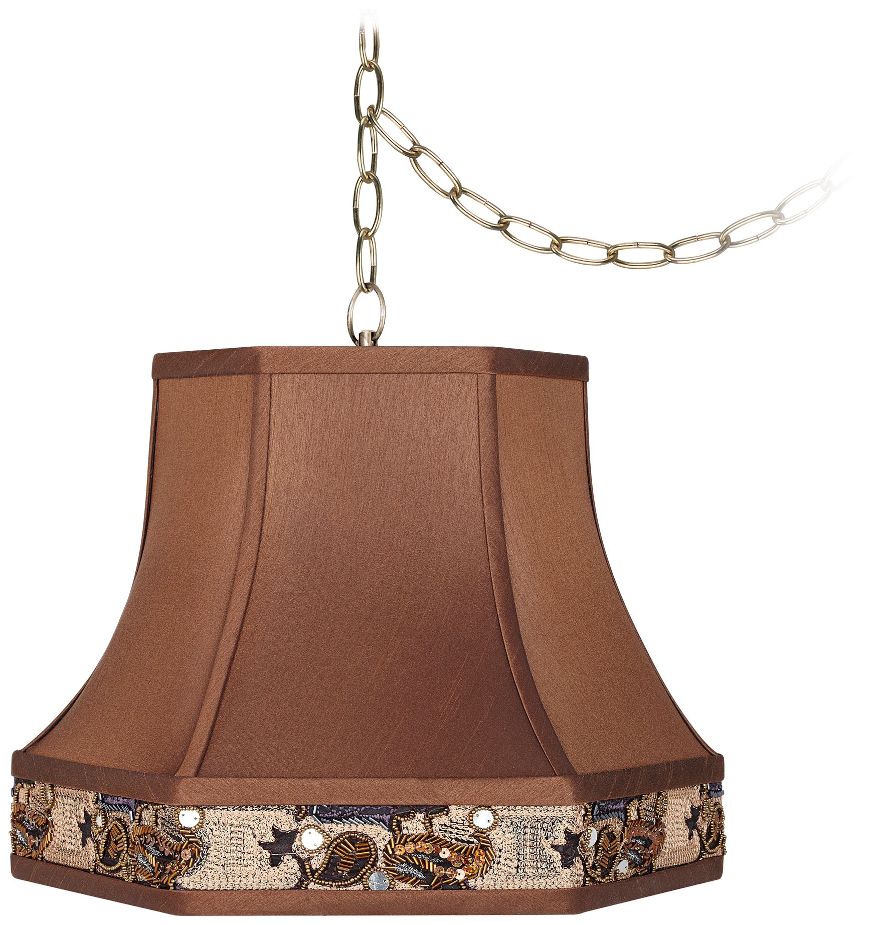 Bronze Trim 15" Wide Antique Brass Plug-In Chandelier