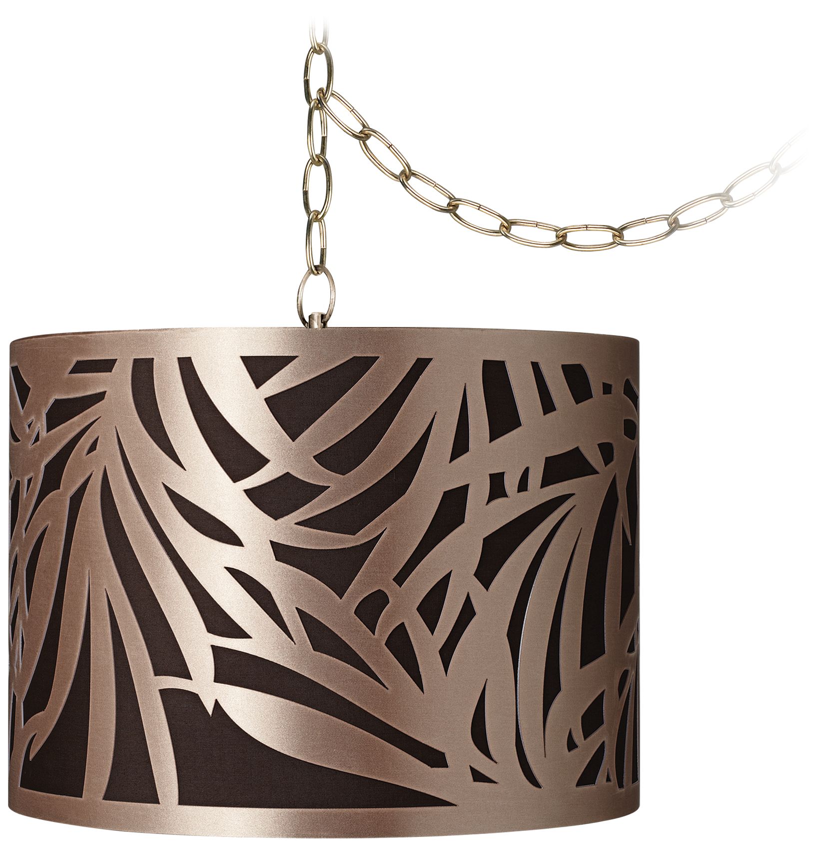 Laser-Cut Shade 12" Wide Antique Brass Plug-In Chandelier
