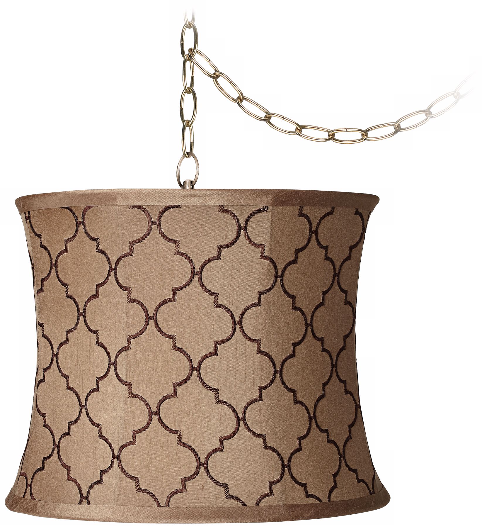 Brown Moroccan Tile 12"-WAntique Brass Plug-In Chandelier