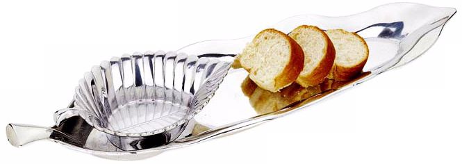 Reed and Barton Arbor Chrome Bread Tray with Dipping Bowl