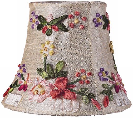 Floral Embroidered Ivory Silk Shade 3x5x4.25 (Clip-On)